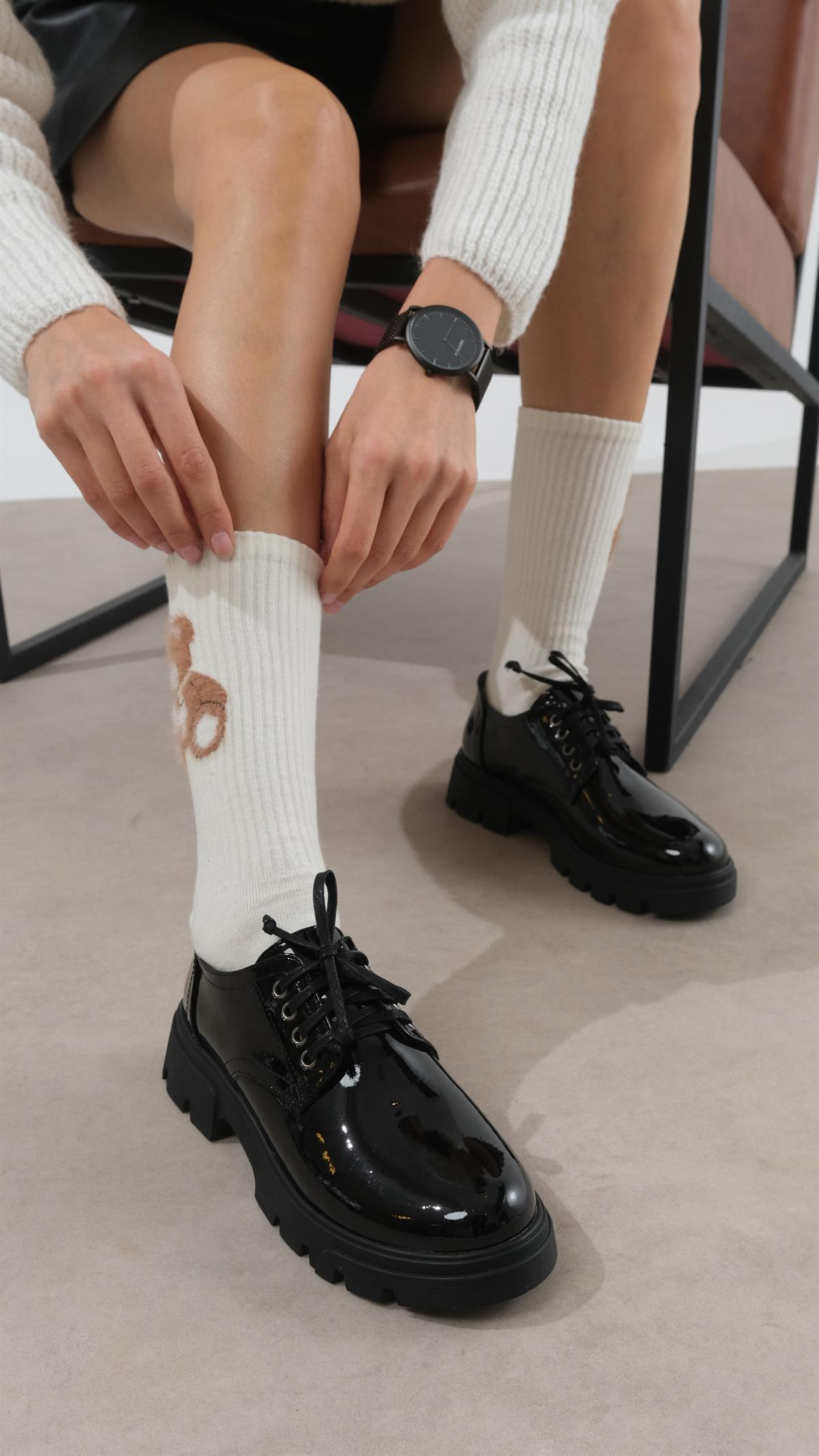 Olivia Siyah Renk Rugan Kalın Tabanlı Oxford Ayakkabı