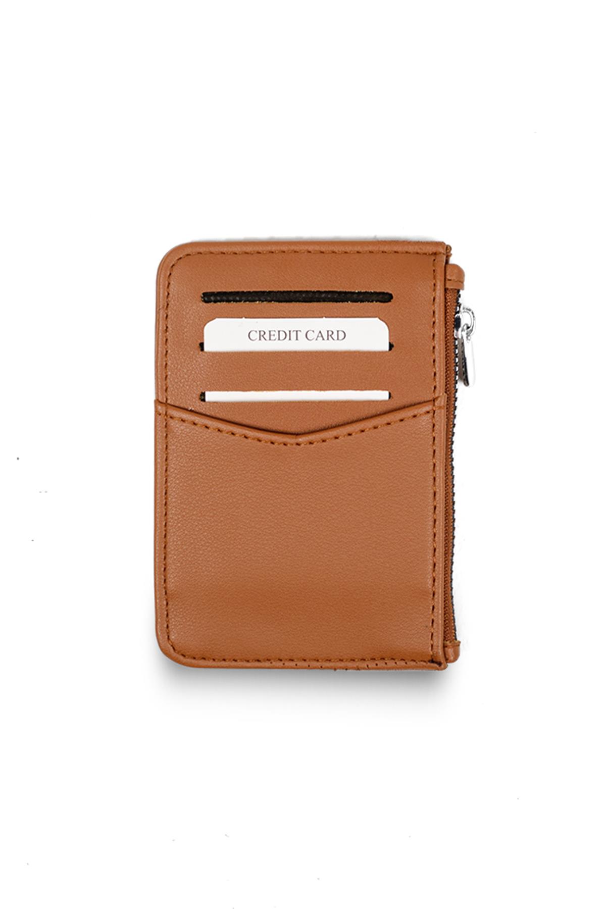 Taba Renk Fermuarlı Kartlık Cüzdan 