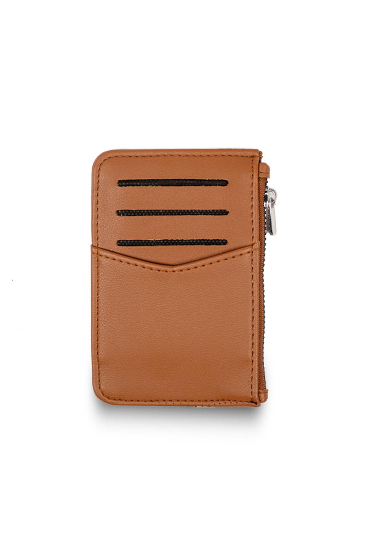 Taba Renk Fermuarlı Kartlık Cüzdan 