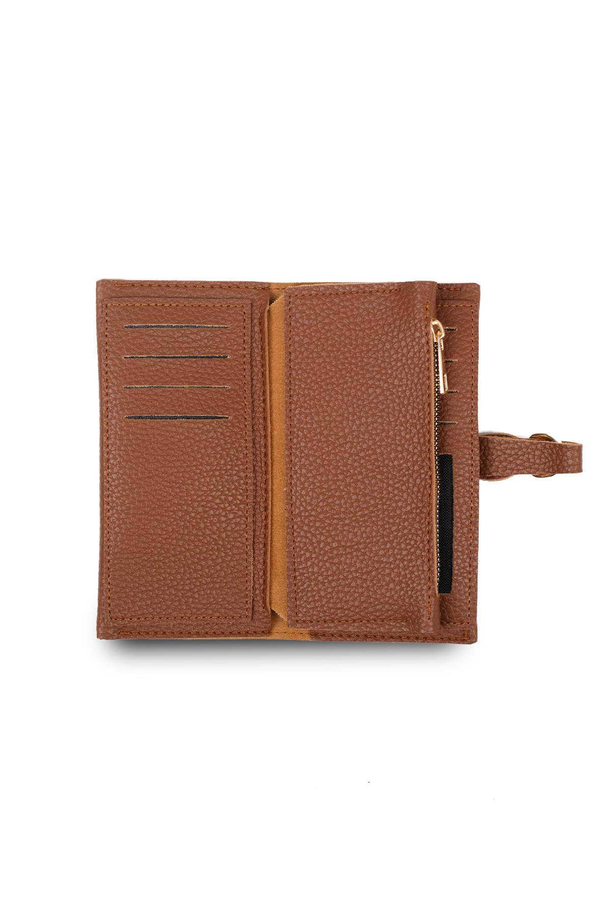 Taba Renk Gold Halka Tokalı Cüzdan 