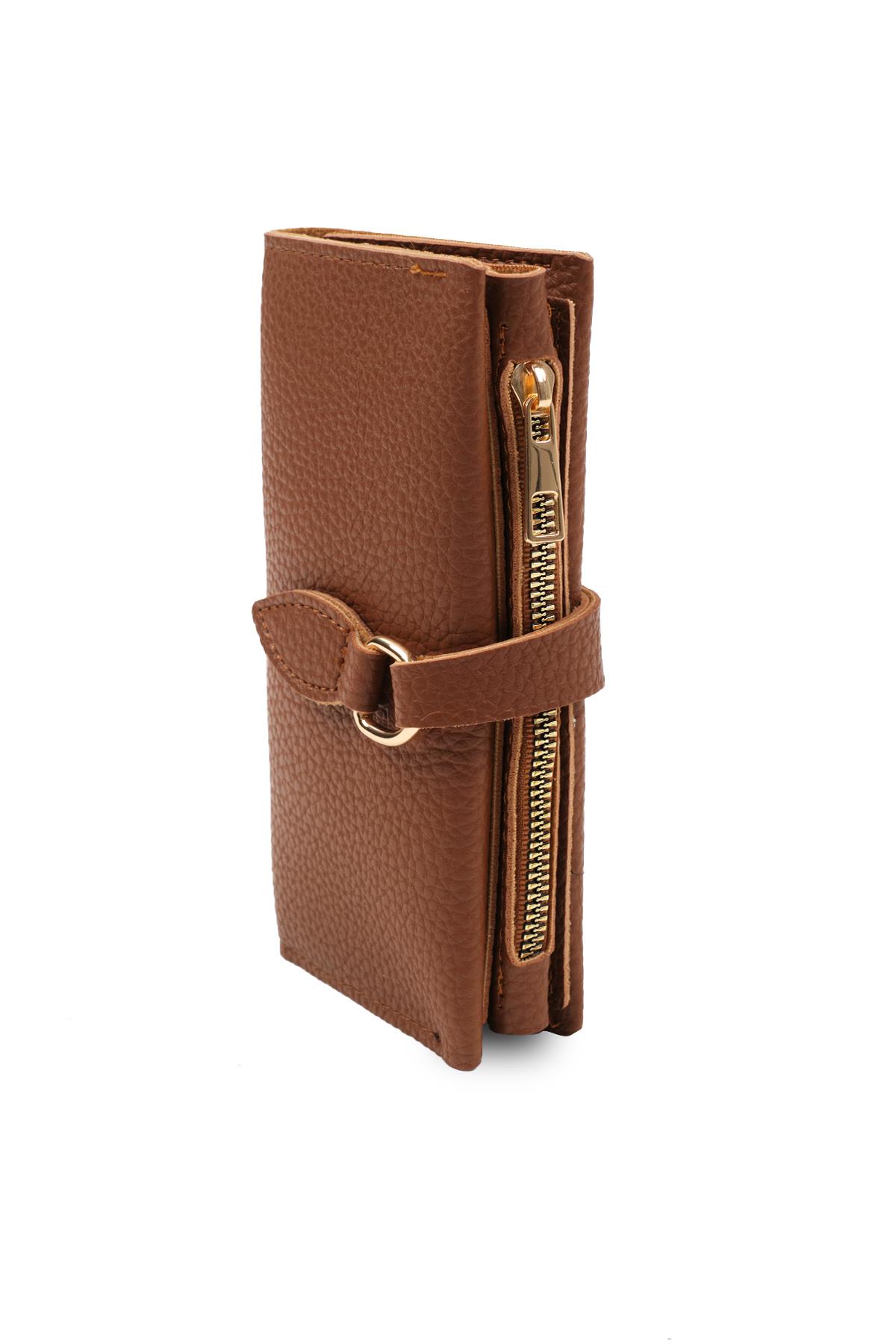 Taba Renk Gold Halka Tokalı Cüzdan 