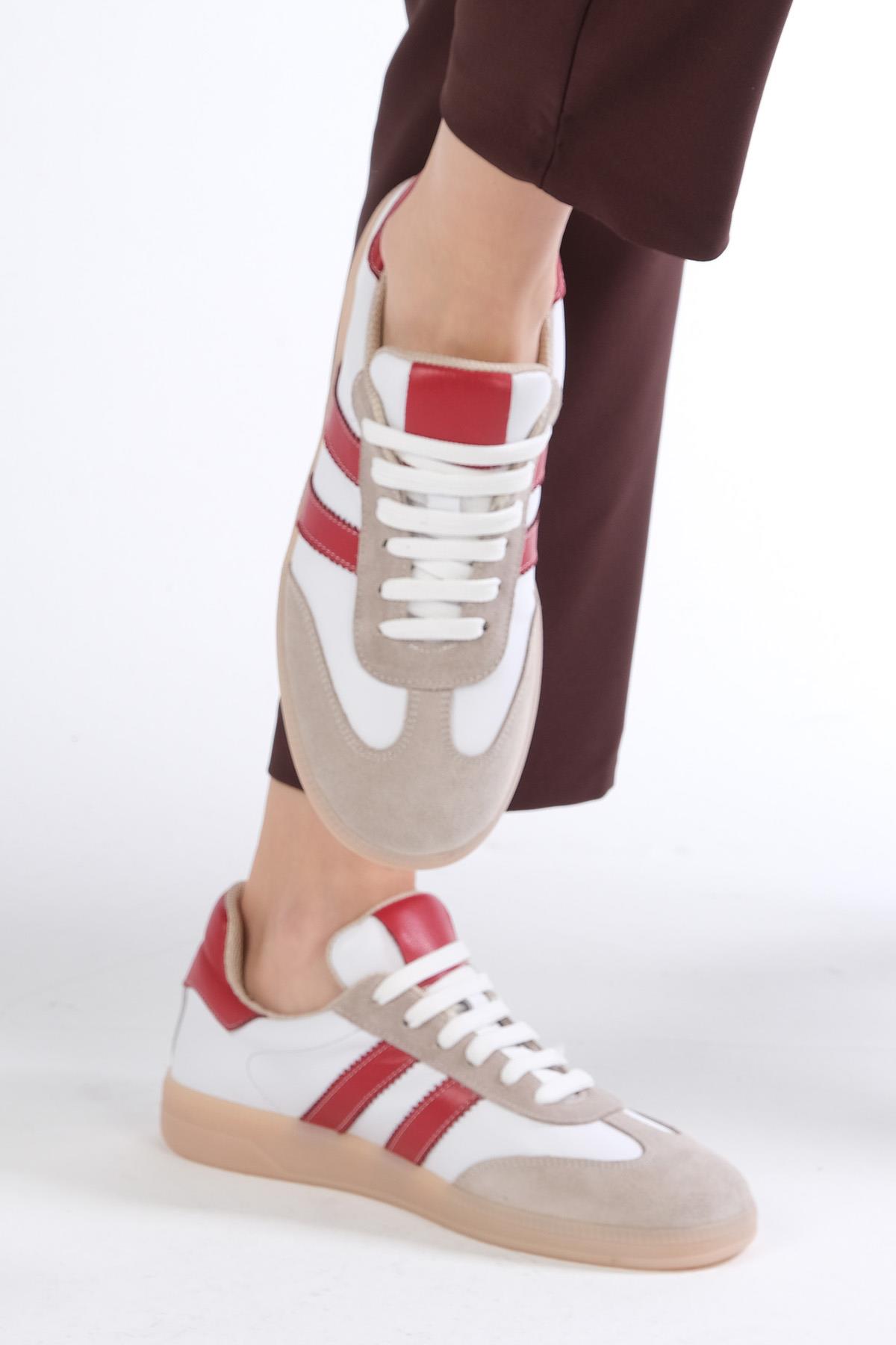 Tindra Hakiki Deri Kırmızı Renk Şeritli Spor Ayakkabı