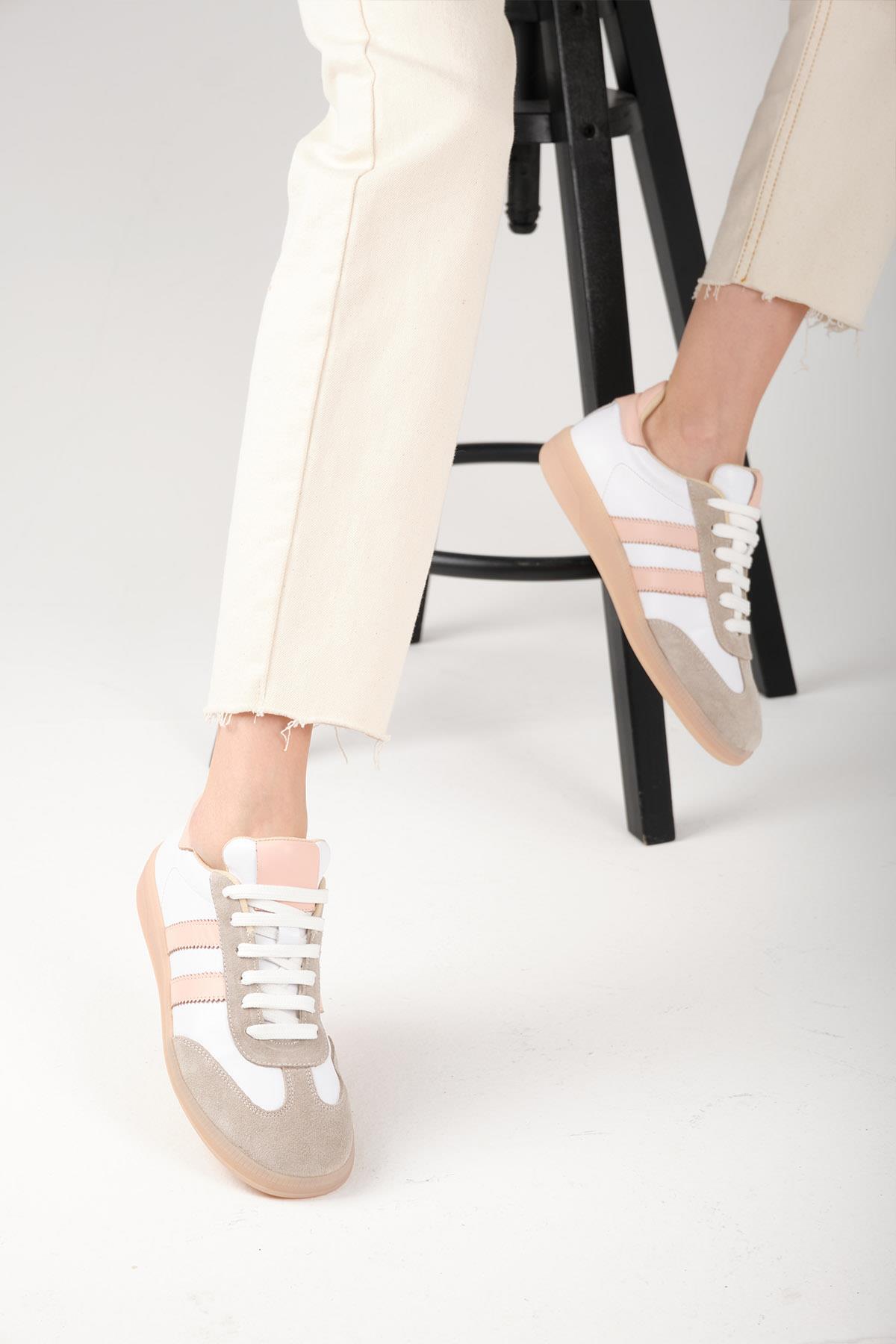 Tindra Hakiki Deri Pudra Şeritli Spor Ayakkabı