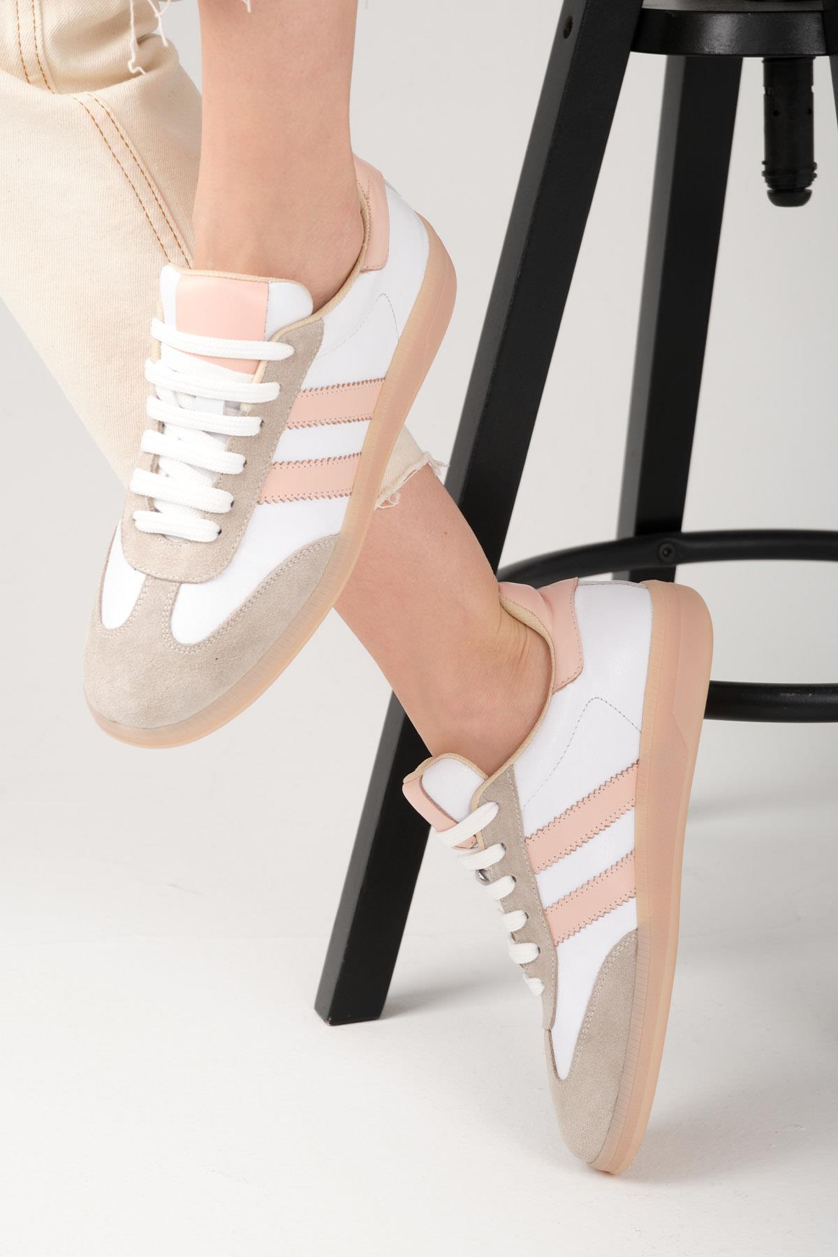 Tindra Hakiki Deri Pudra Şeritli Spor Ayakkabı