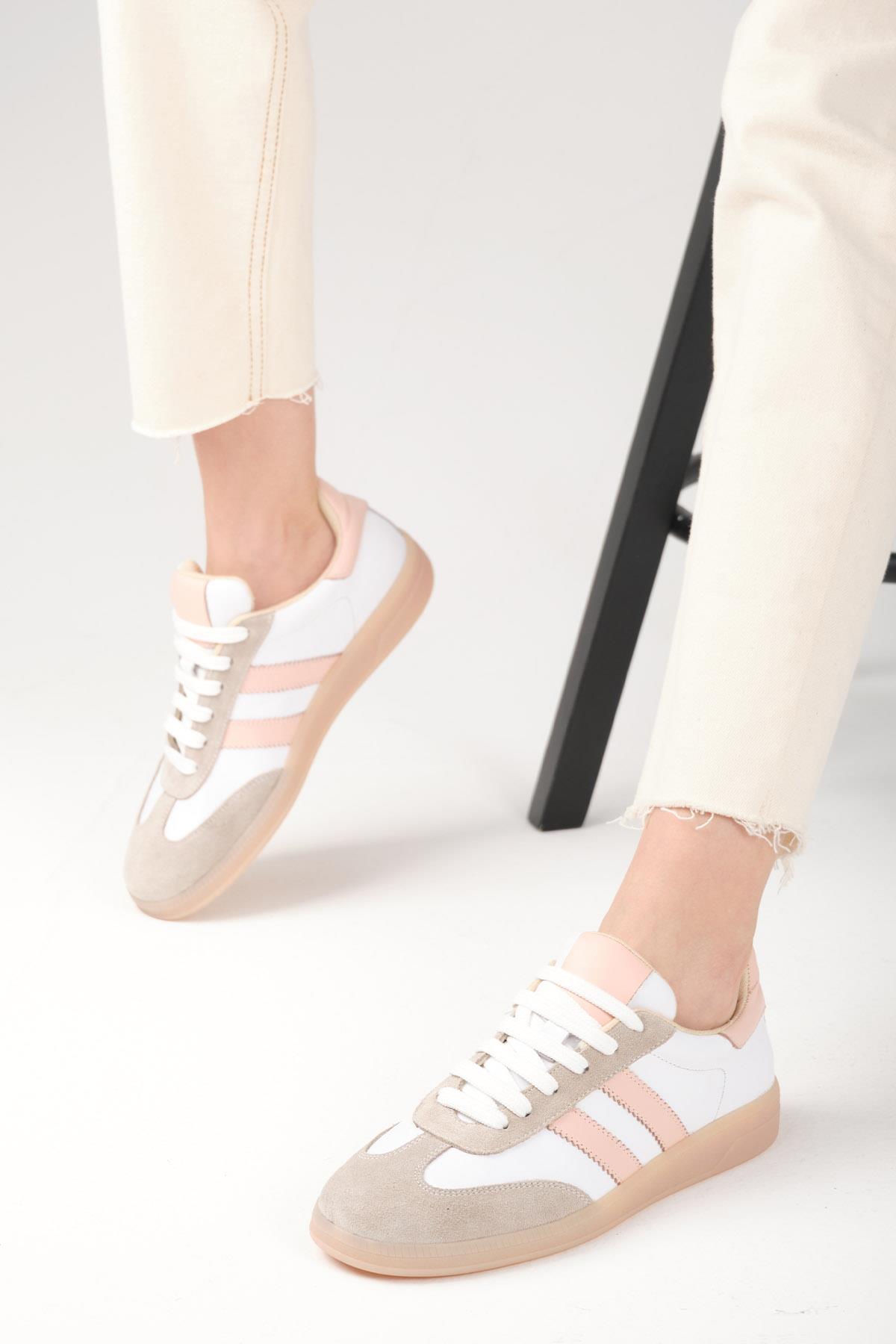 Tindra Hakiki Deri Pudra Şeritli Spor Ayakkabı