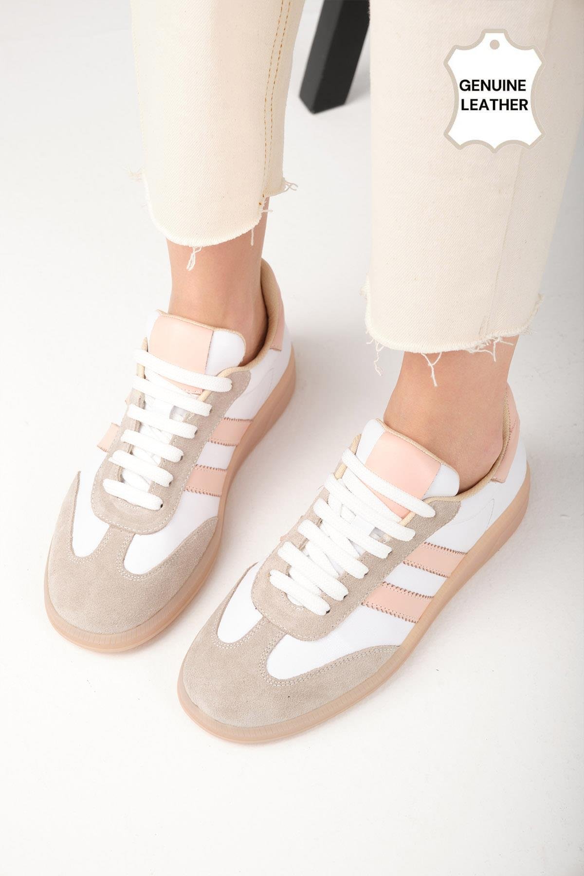 Tindra Hakiki Deri Pudra Şeritli Spor Ayakkabı