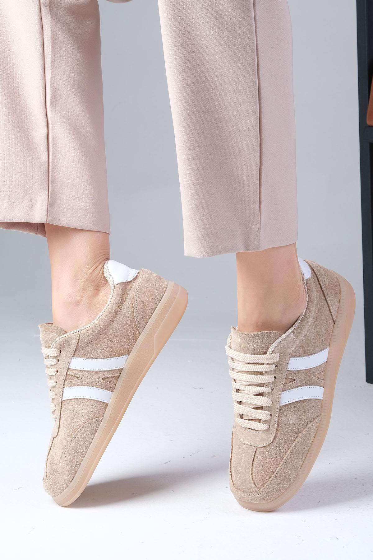 Valda Hakiki Süet Bej Renk Spor Ayakkabı