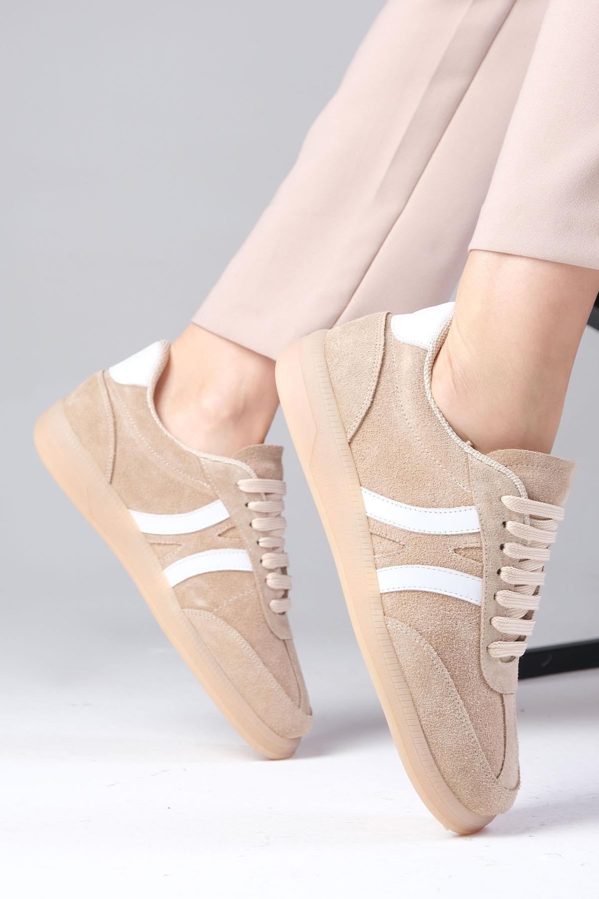 Valda Hakiki Süet Bej Renk Spor Ayakkabı