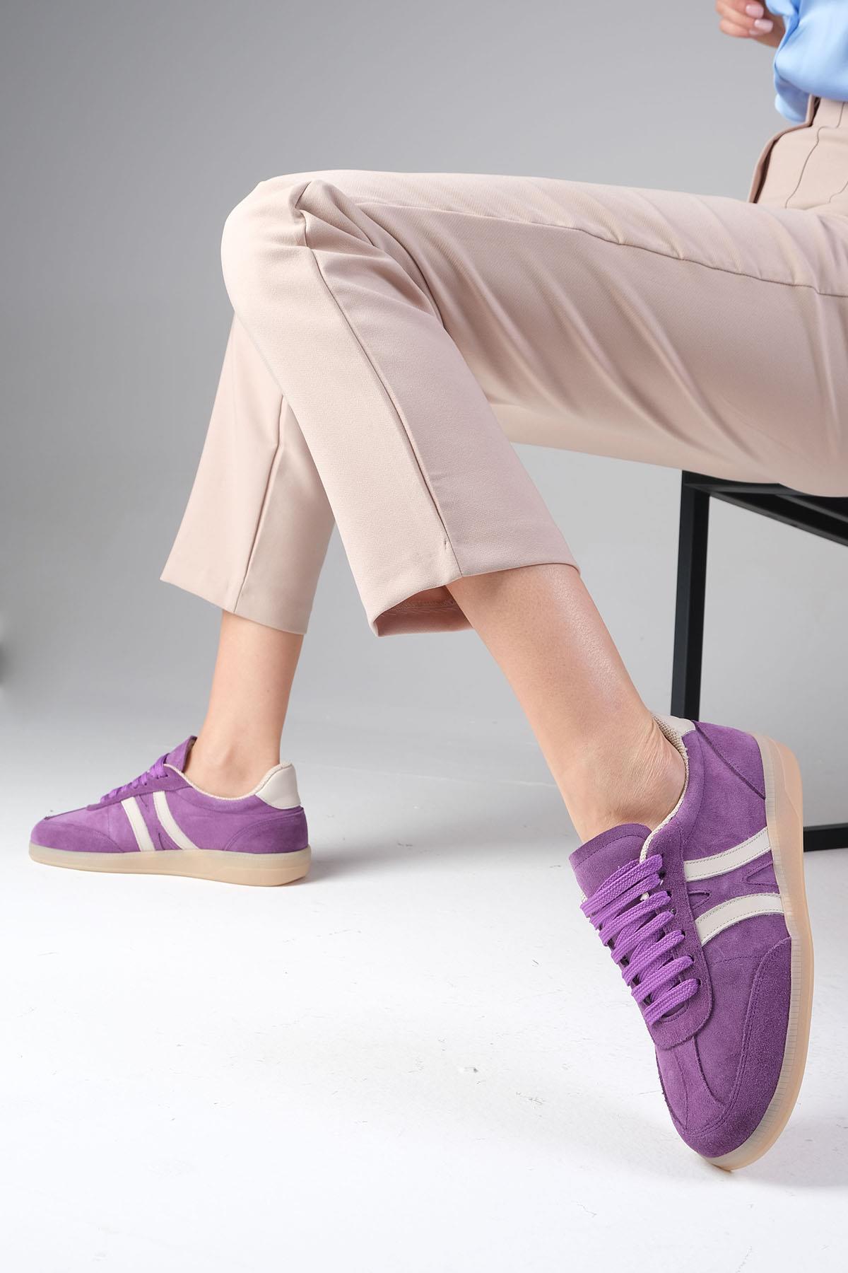 Valda Hakiki Süet Lila Renk Spor Ayakkabı