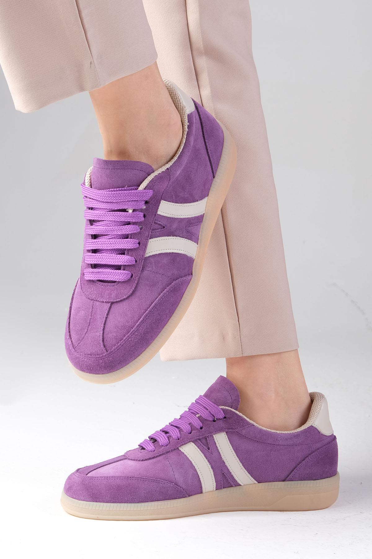 Valda Hakiki Süet Lila Renk Spor Ayakkabı