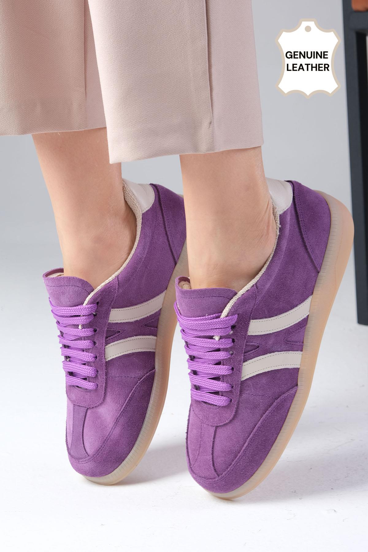 Valda Hakiki Süet Lila Renk Spor Ayakkabı