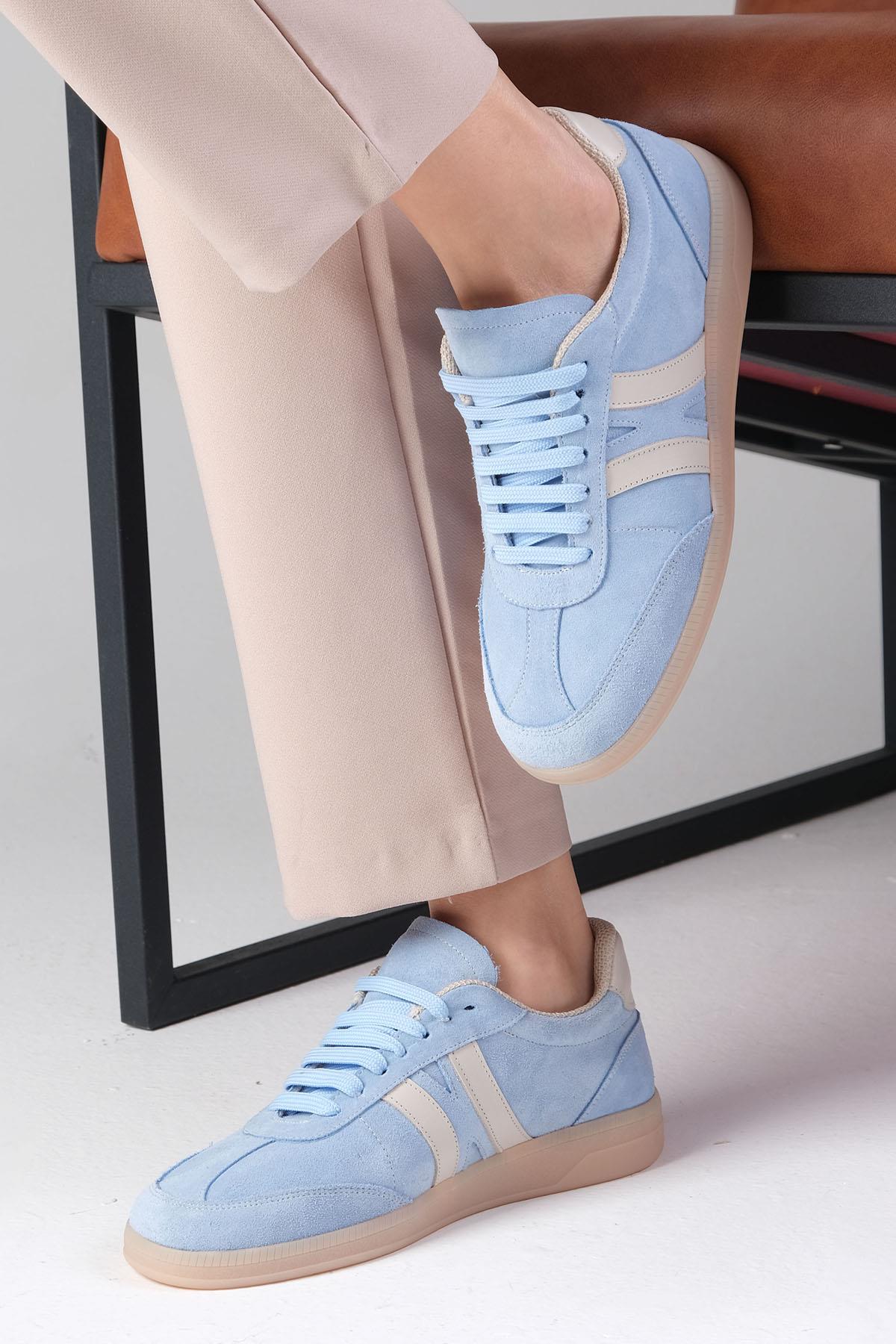 Valda Hakiki Süet Mavi Renk Spor Ayakkabı