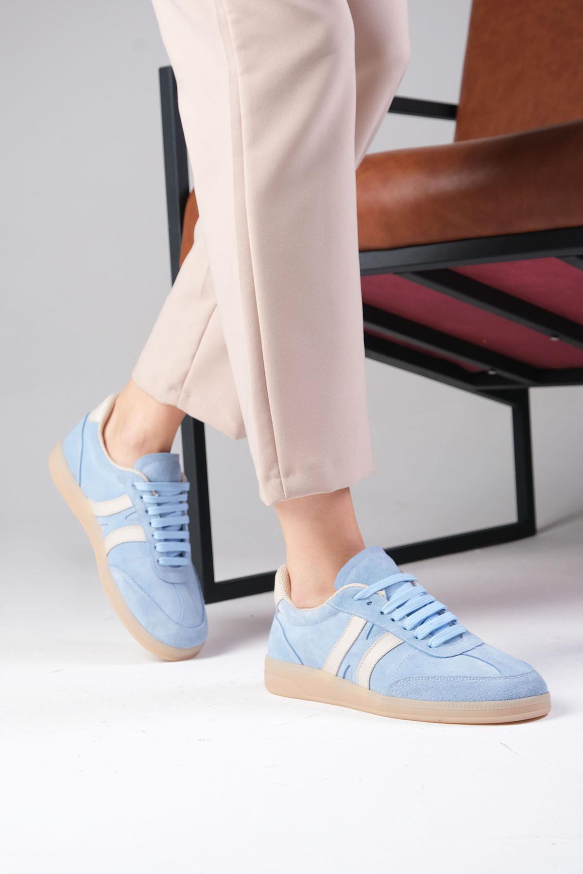 Valda Hakiki Süet Mavi Renk Spor Ayakkabı