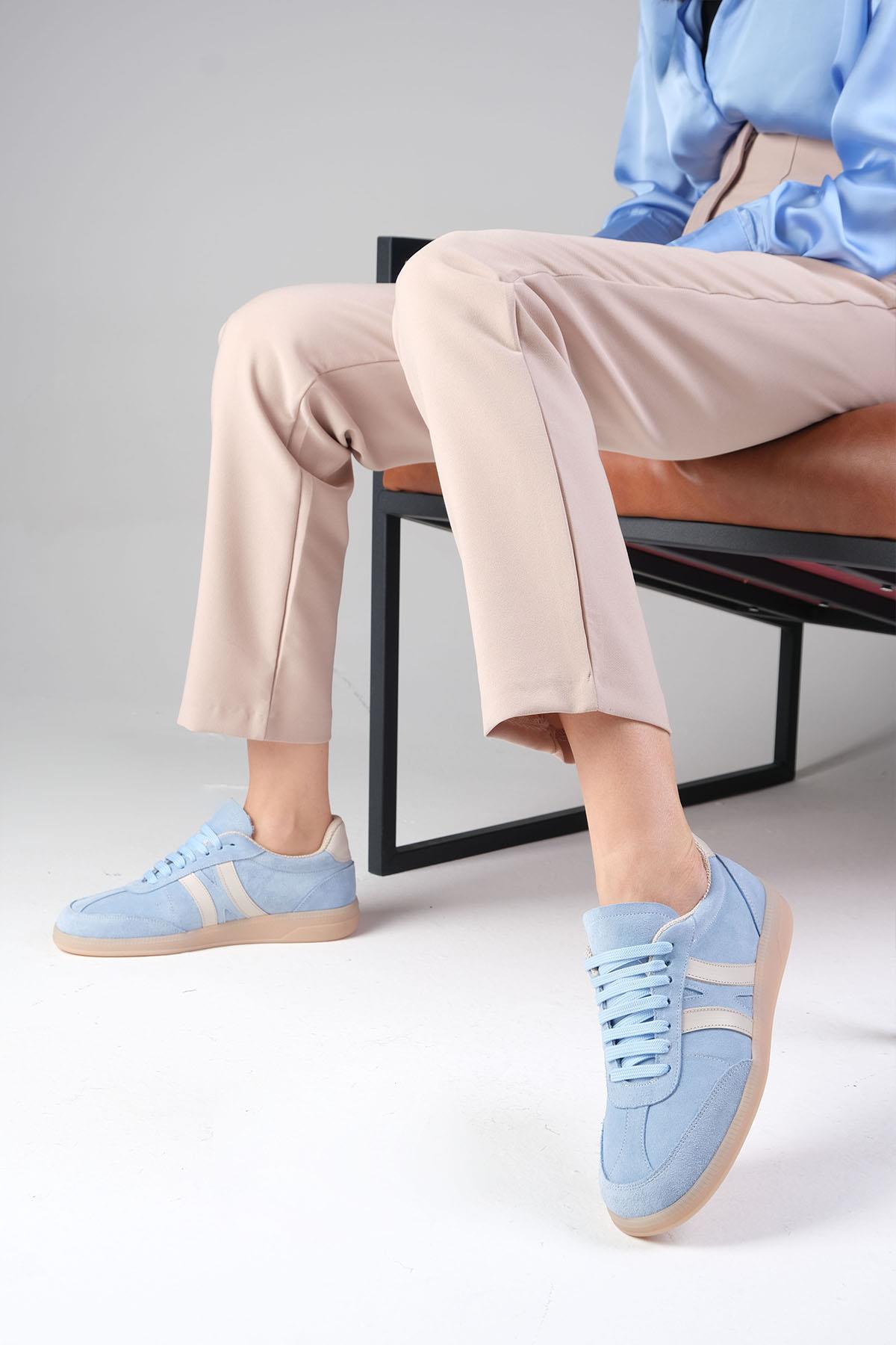 Valda Hakiki Süet Mavi Renk Spor Ayakkabı