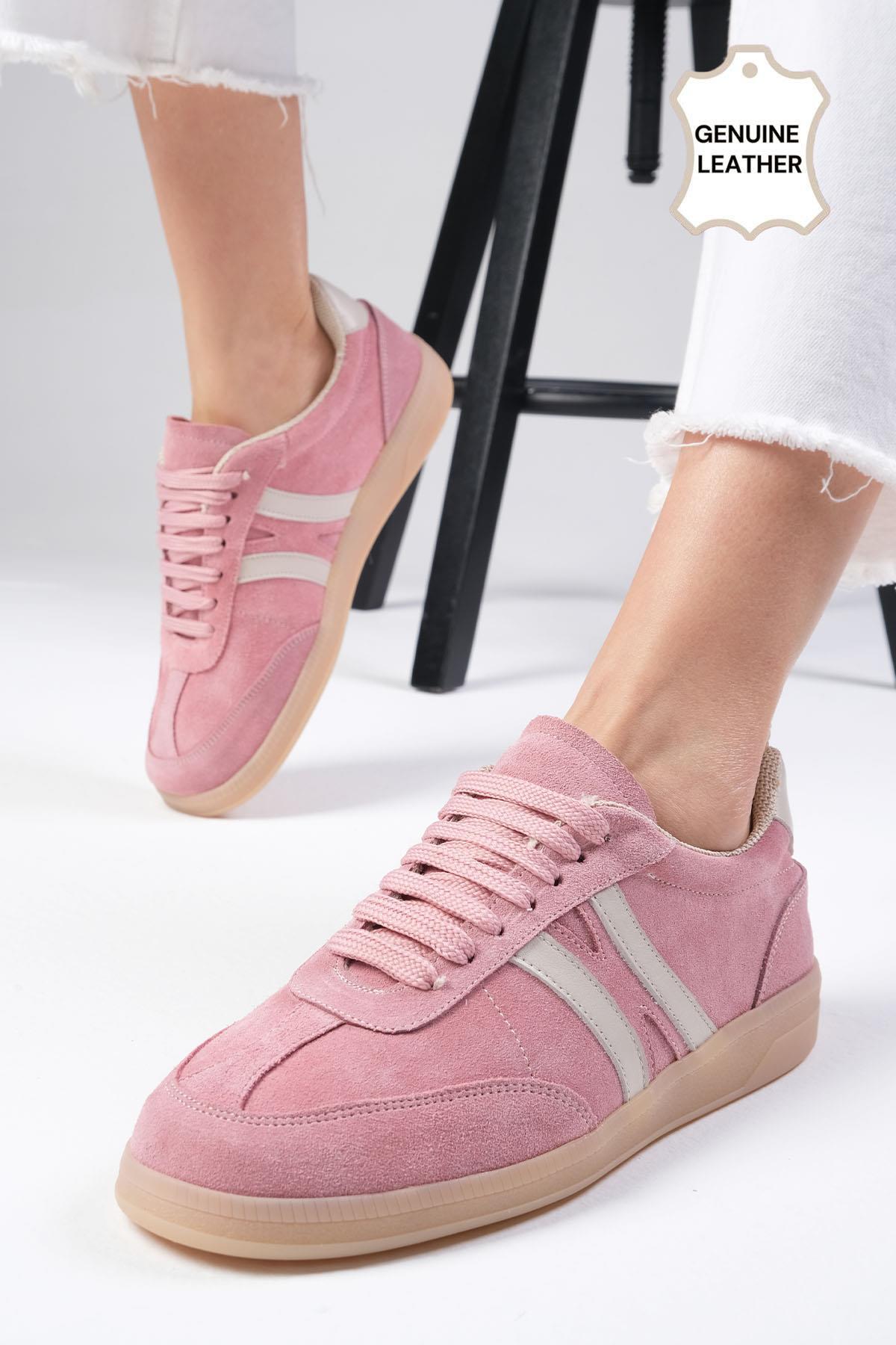 Valda Hakiki Süet Pudra Renk Spor Ayakkabı
