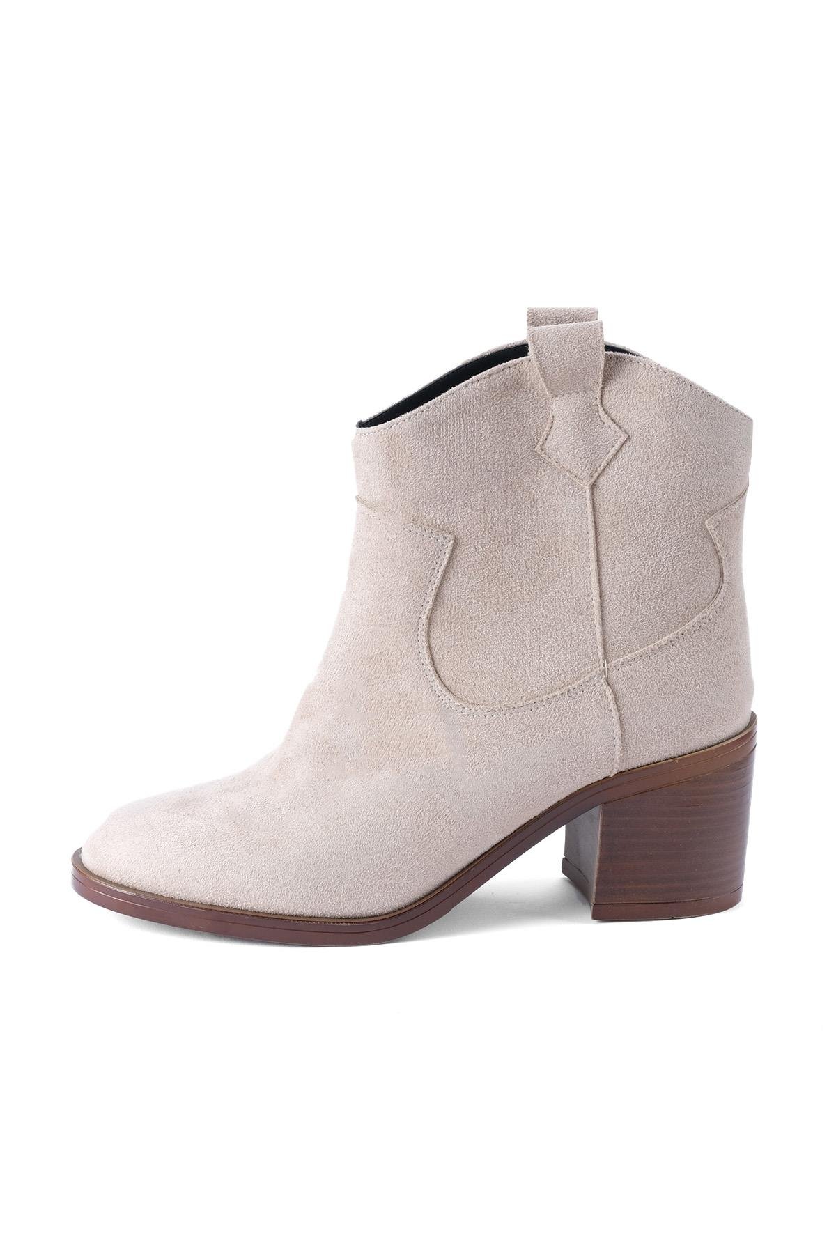 Alessia Western Bej Renk Topuklu Bot
