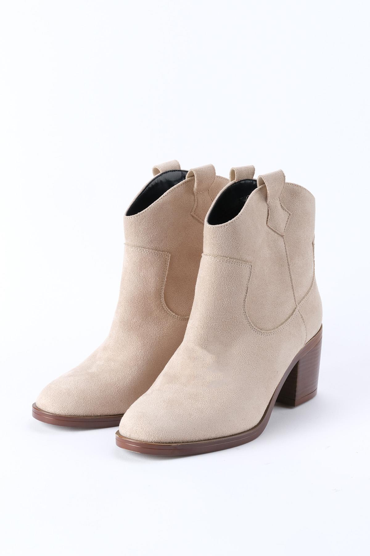 Alessia Western Bej Renk Topuklu Bot