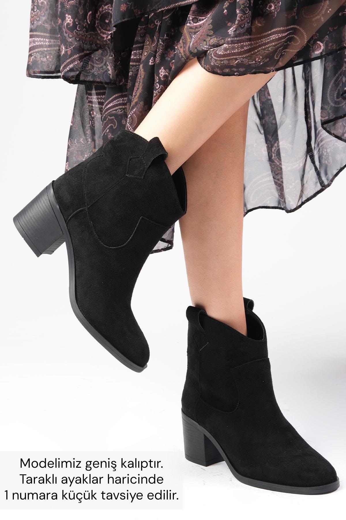 Alessia Western Siyah Renk Topuklu Bot