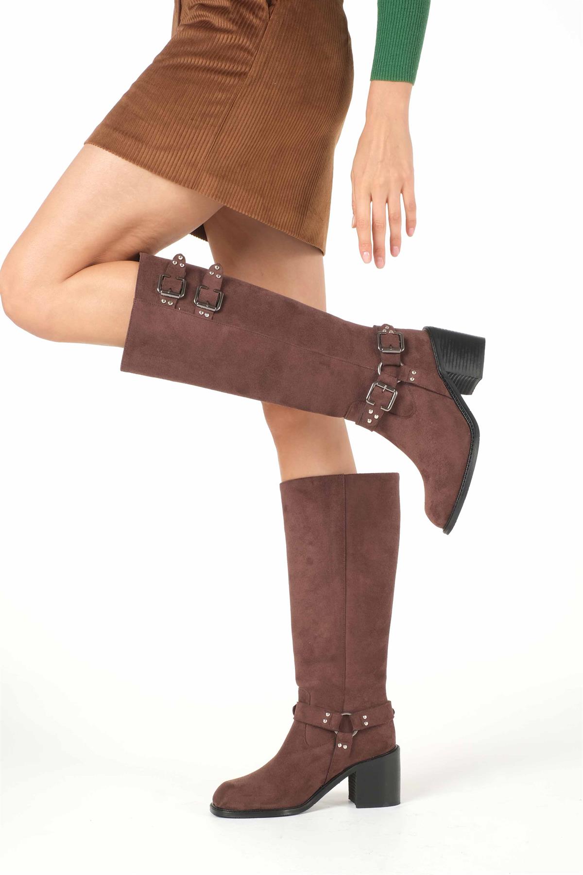 Willow Kahverengi Küt Burun Biker Çizme