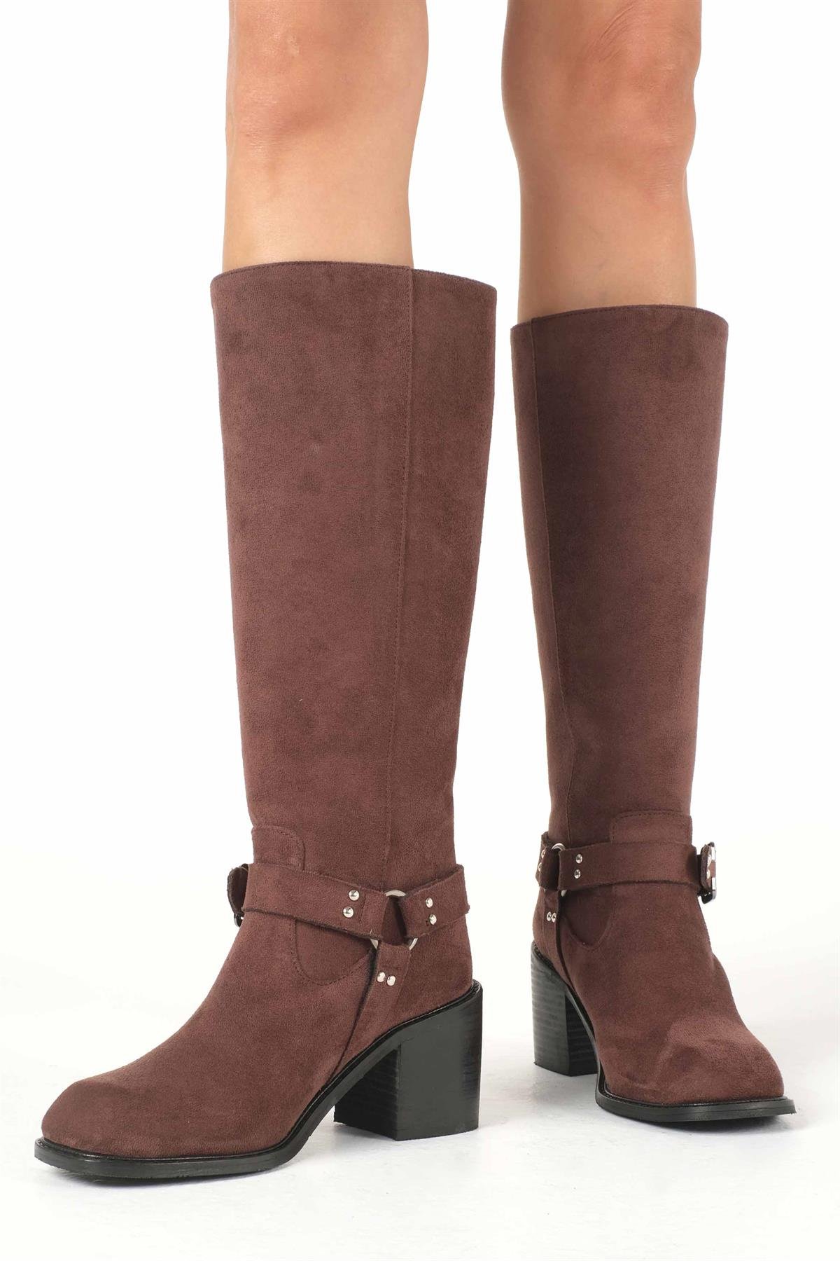 Willow Kahverengi Küt Burun Biker Çizme