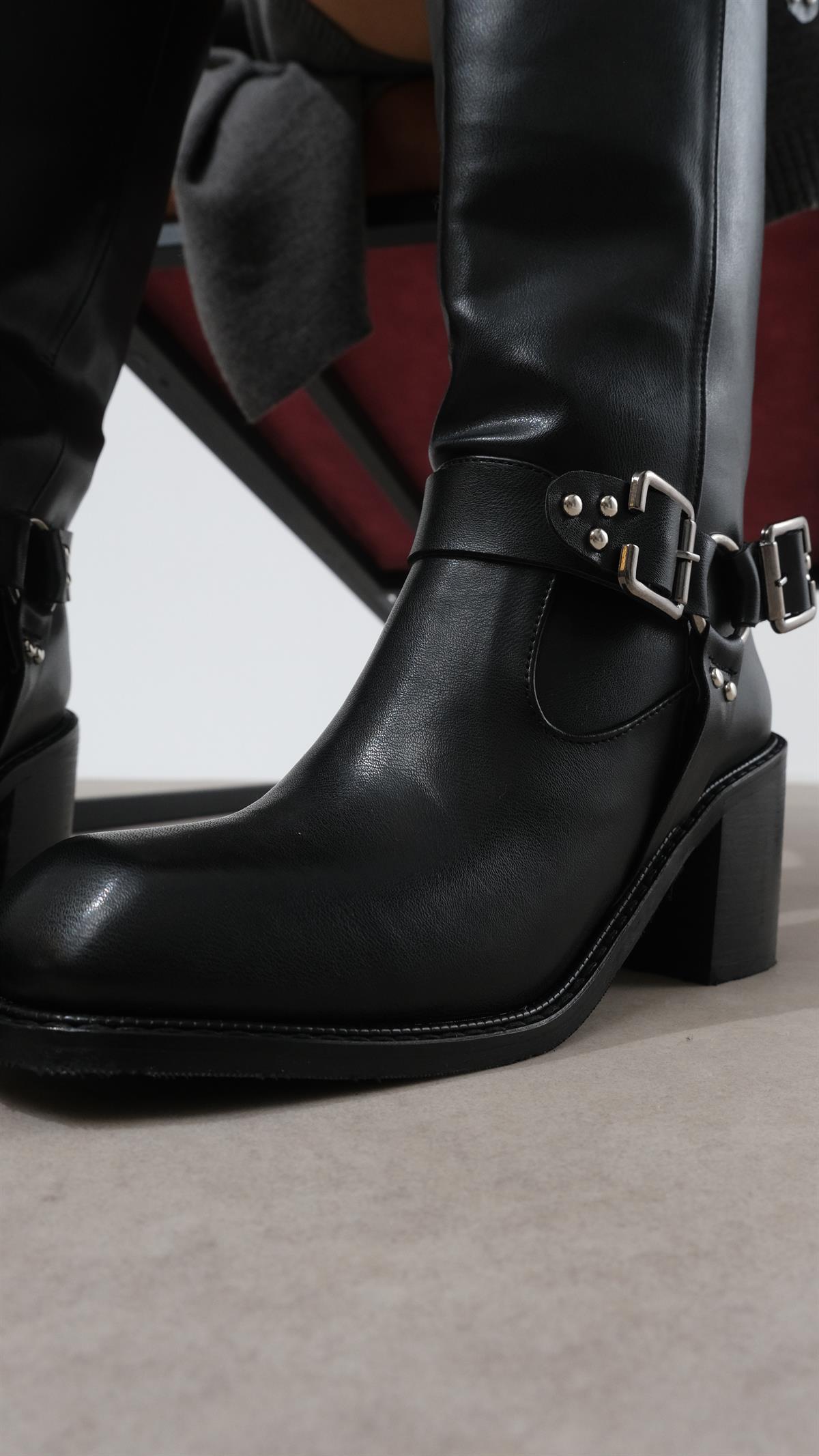 Willow Siyah Renk Küt Burun Biker Çizme