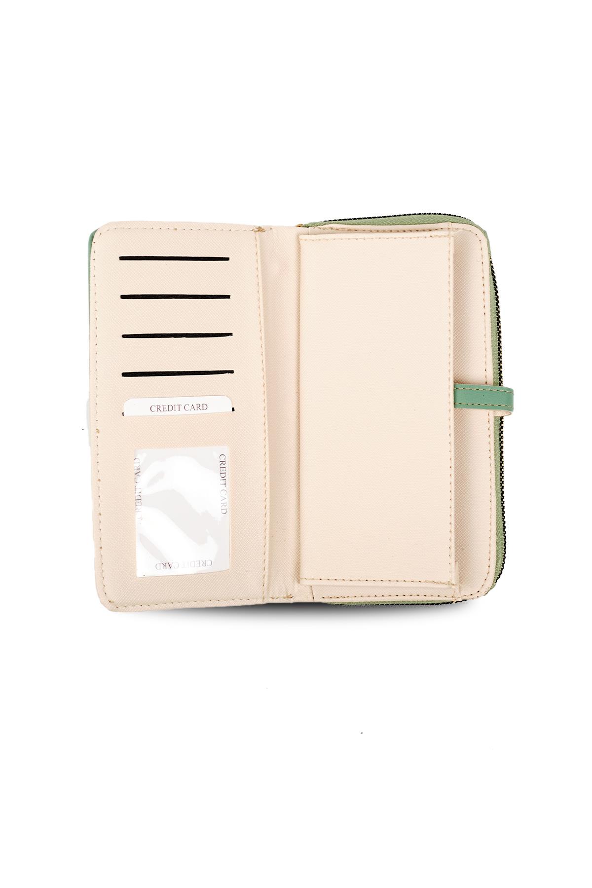 Yeşil Renk Fermuarlı Cüzdan 