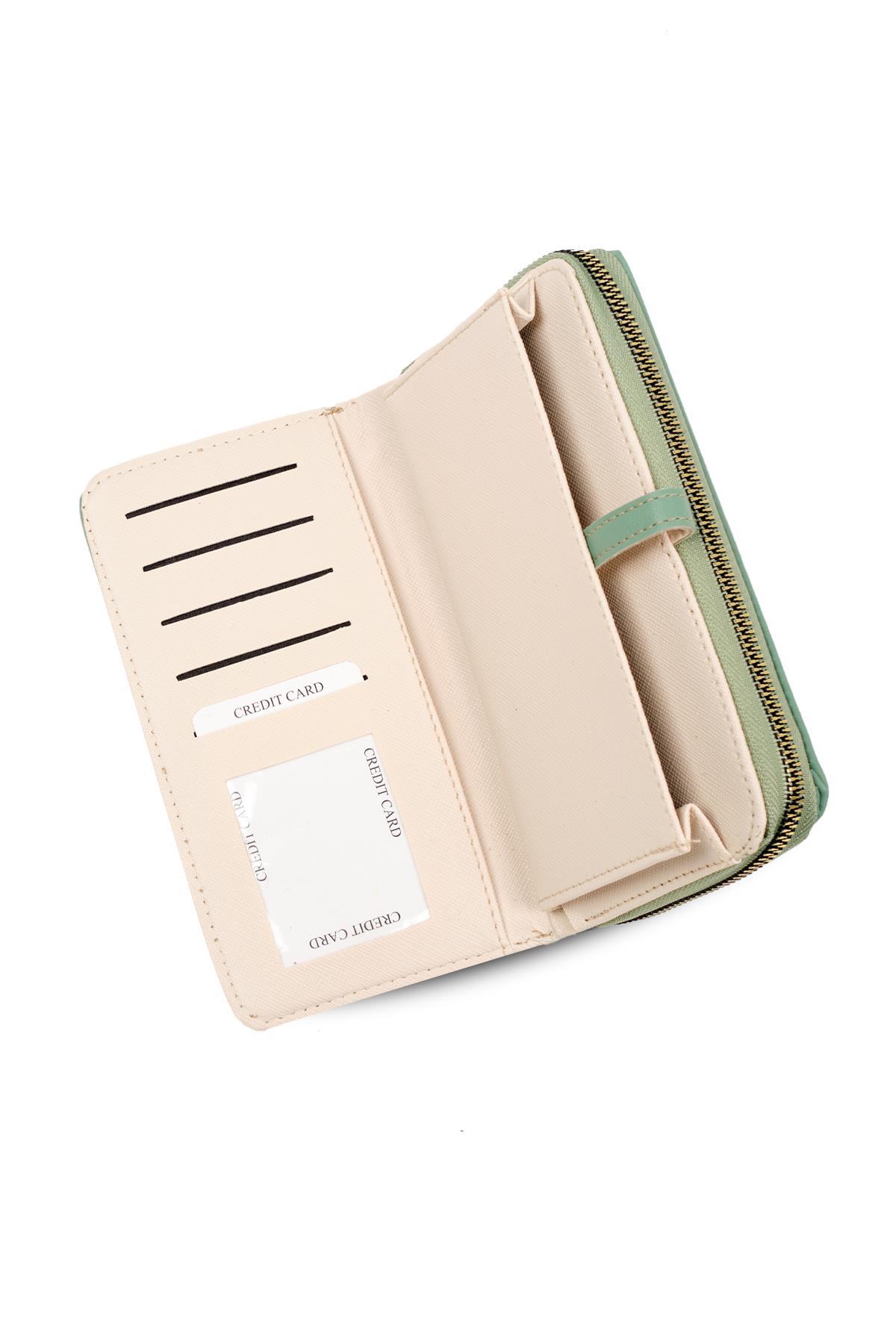 Yeşil Renk Fermuarlı Cüzdan 