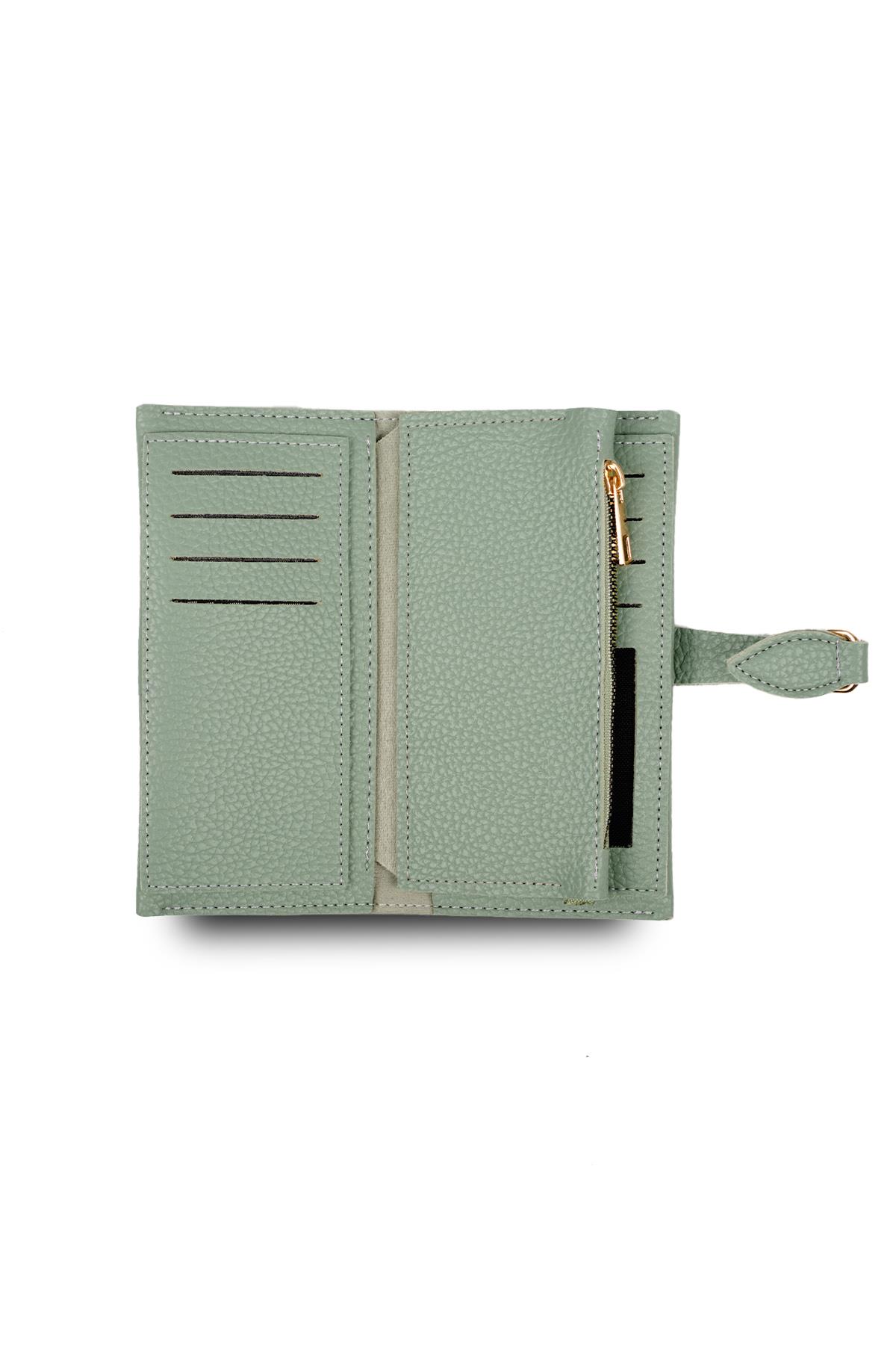 Yeşil Renk Gold Halka Tokalı Cüzdan 