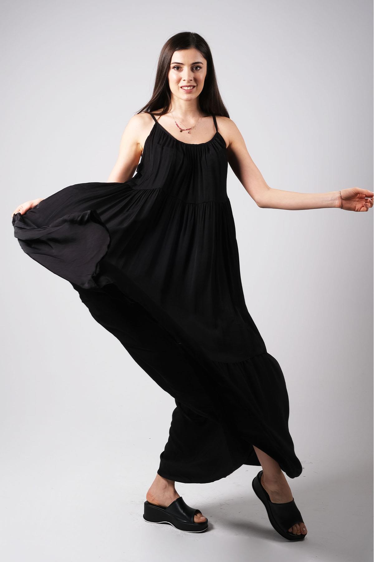 MIOROPA  Askılı Salaş Siyah Elbise