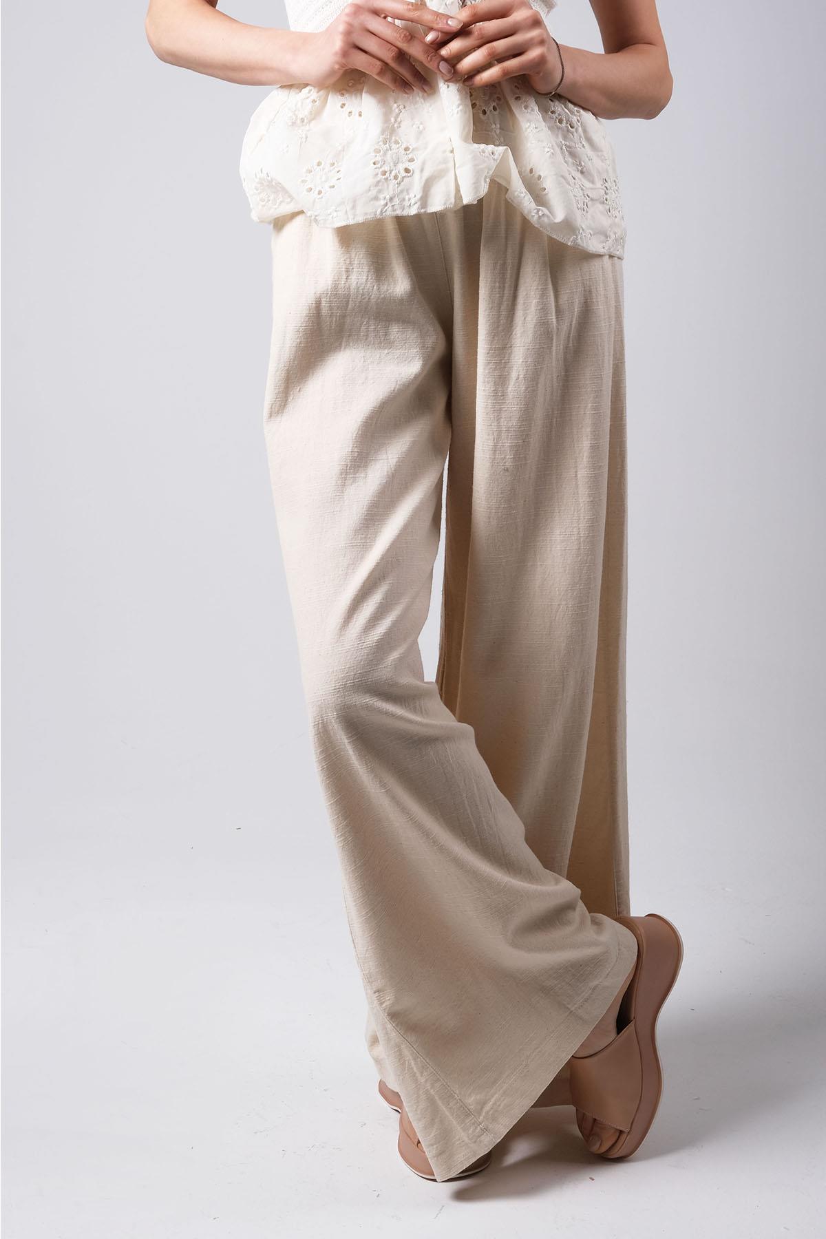 MIOROPA Bej Renk Beli Lastikli Bol Paça Pantolon