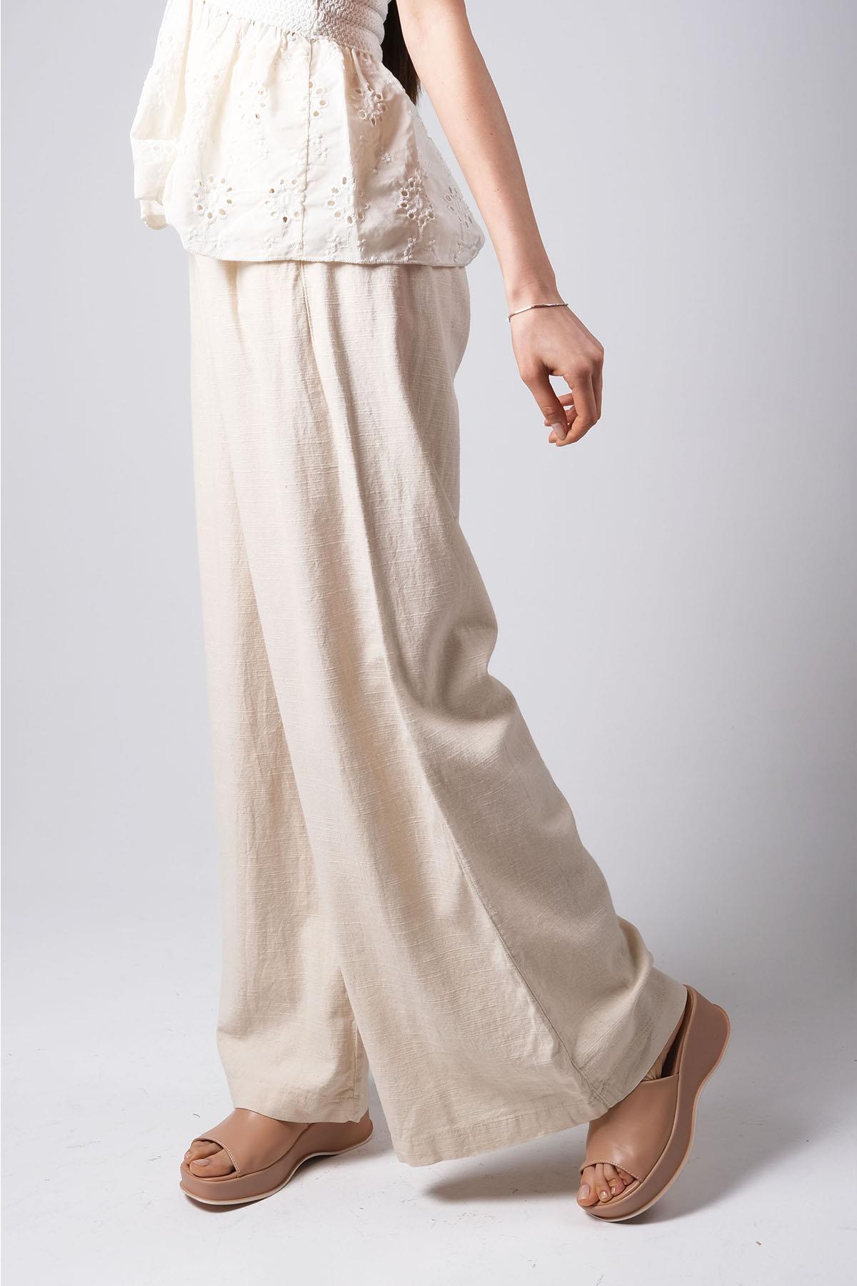 MIOROPA Bej Renk Beli Lastikli Bol Paça Pantolon