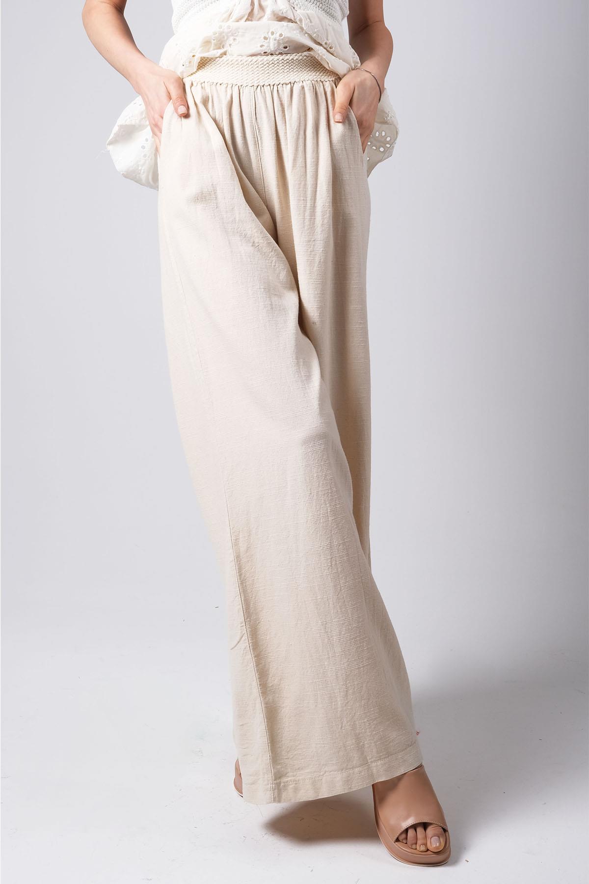 MIOROPA Bej Renk Beli Lastikli Bol Paça Pantolon