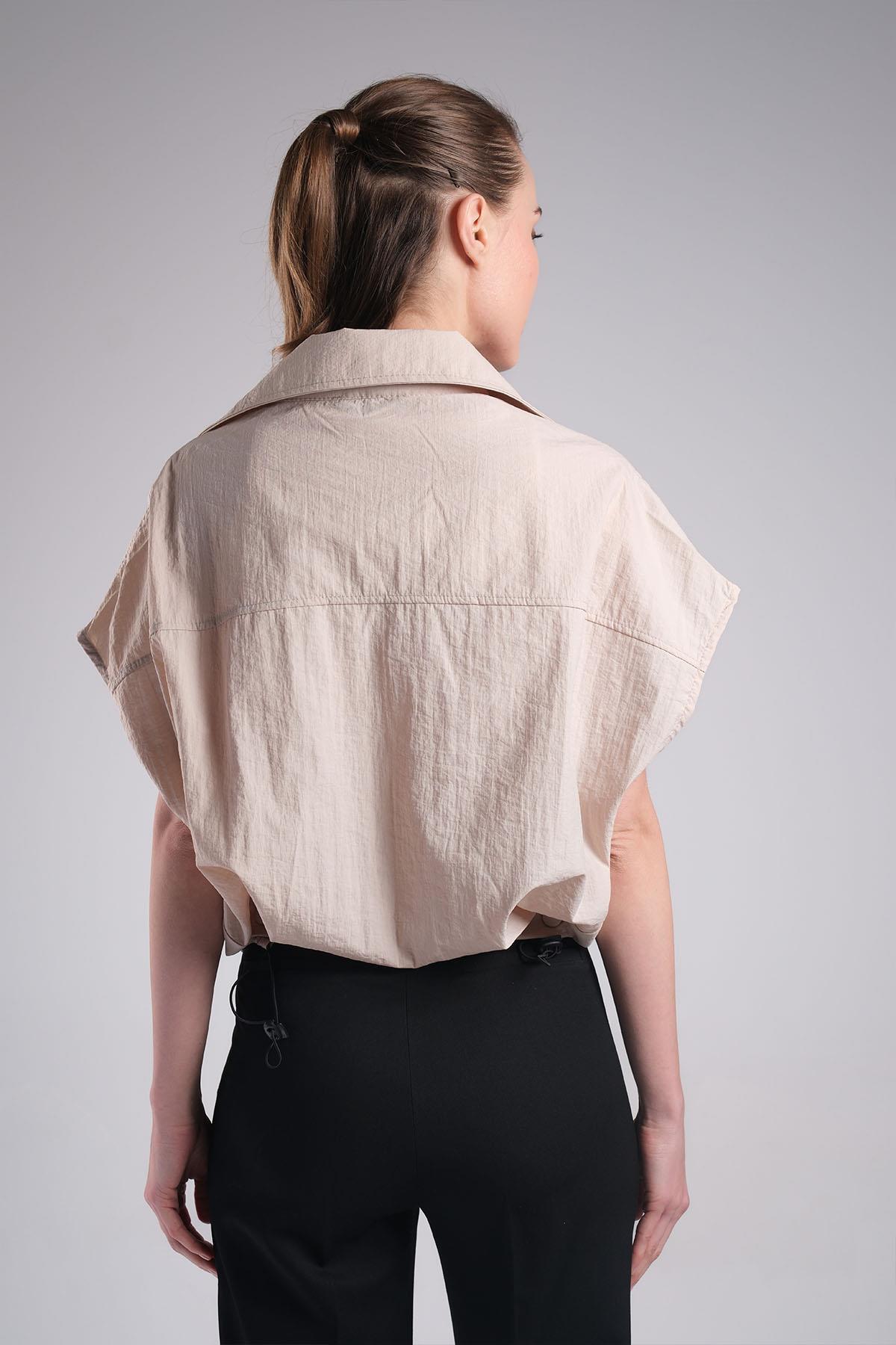 MIOROPA Bej Renk Cep Detaylı Kumaş Paraşüt Yelek