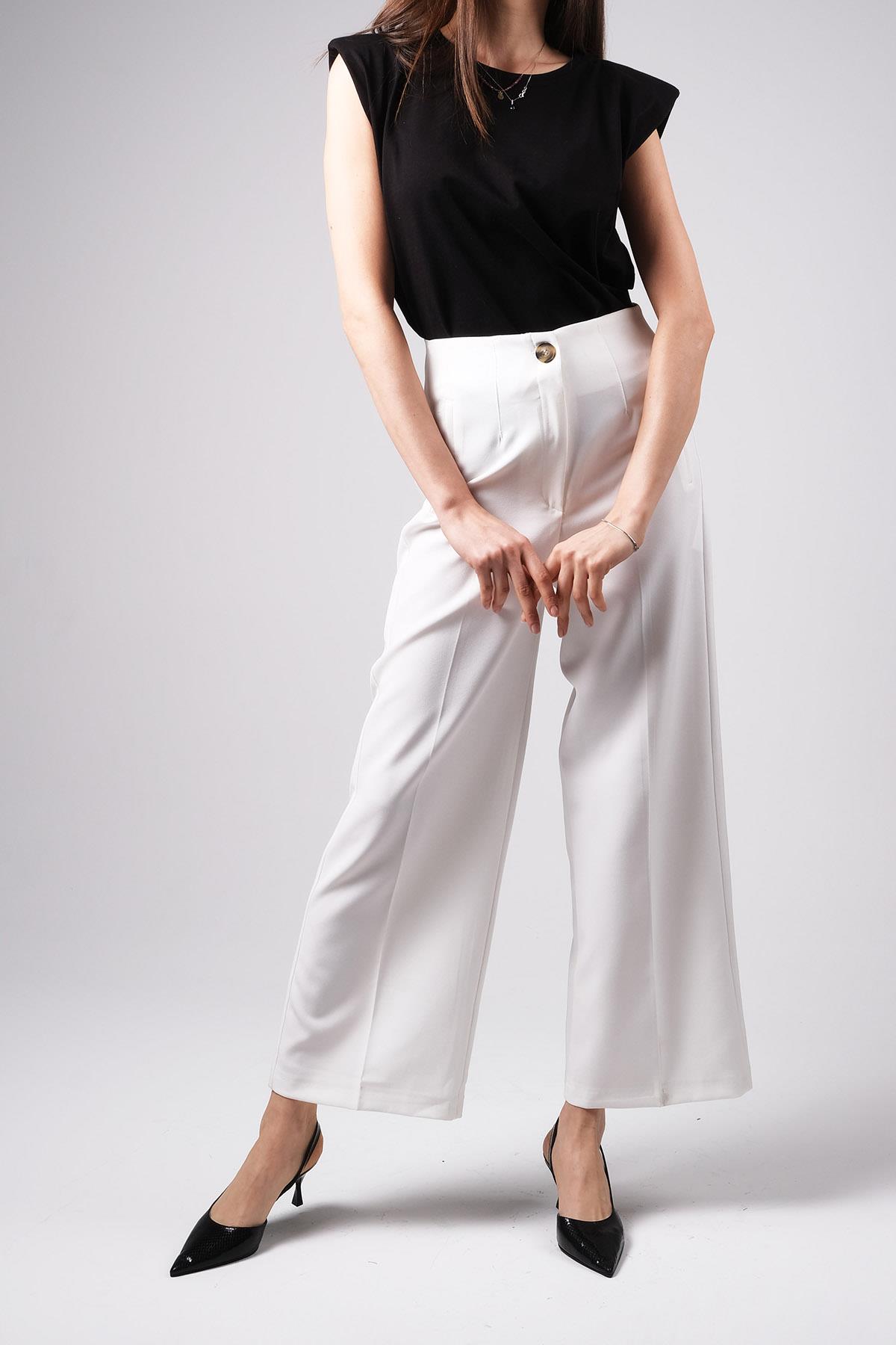 MIOROPA Ekru Renk Bol Paça Kumaş Pantolon