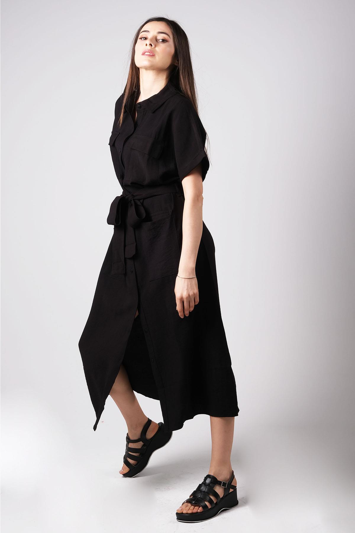 MIOROPA Siyah Renk Cepli Gömlek Elbise