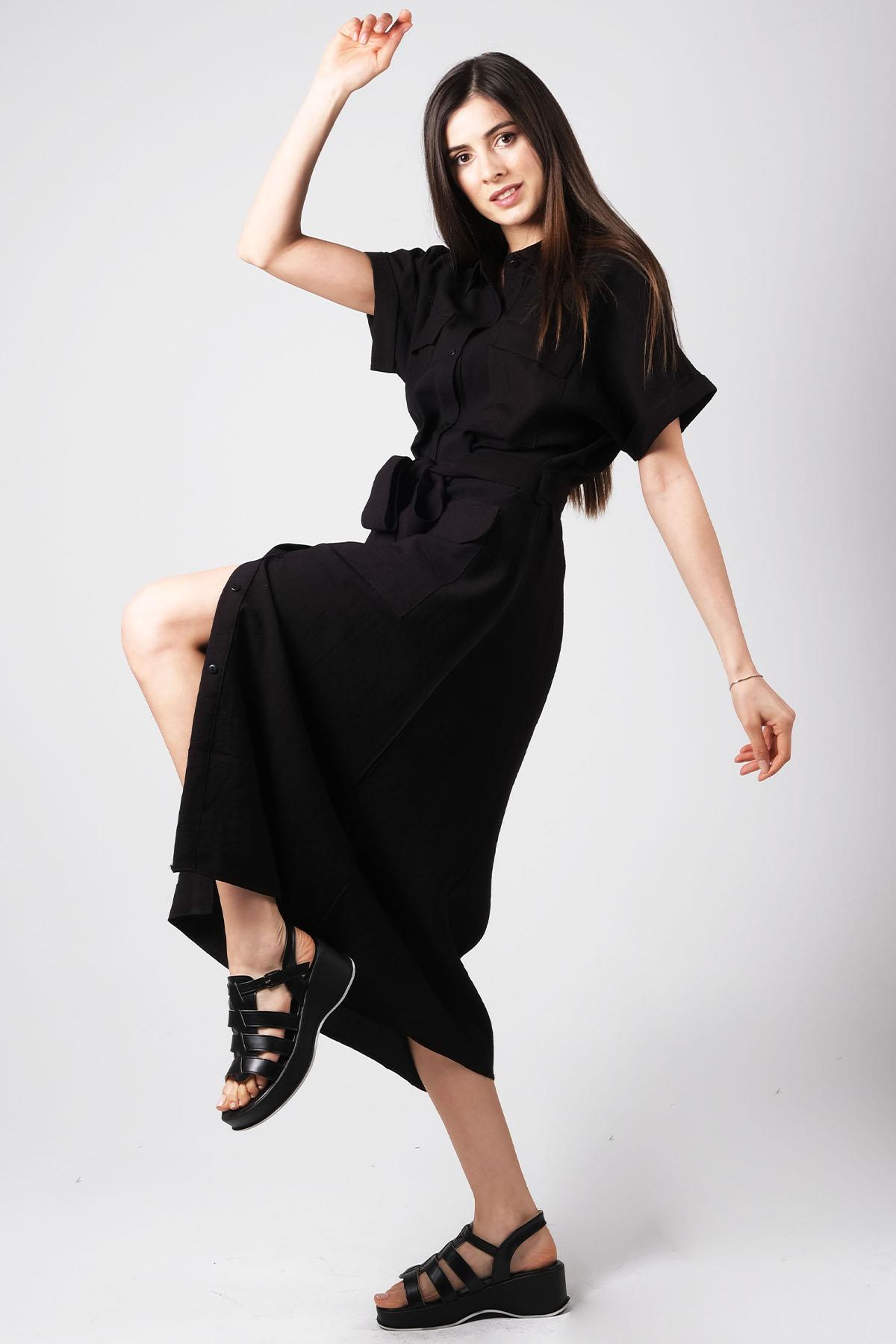 MIOROPA Siyah Renk Cepli Gömlek Elbise