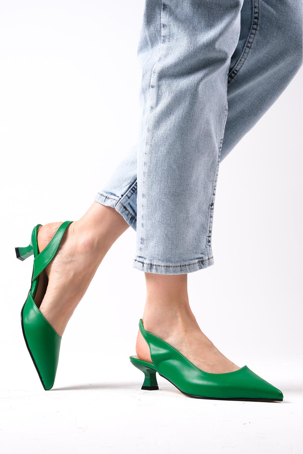 Mitzie Yeşil Renk Kısa Topuklu Ayakkabı