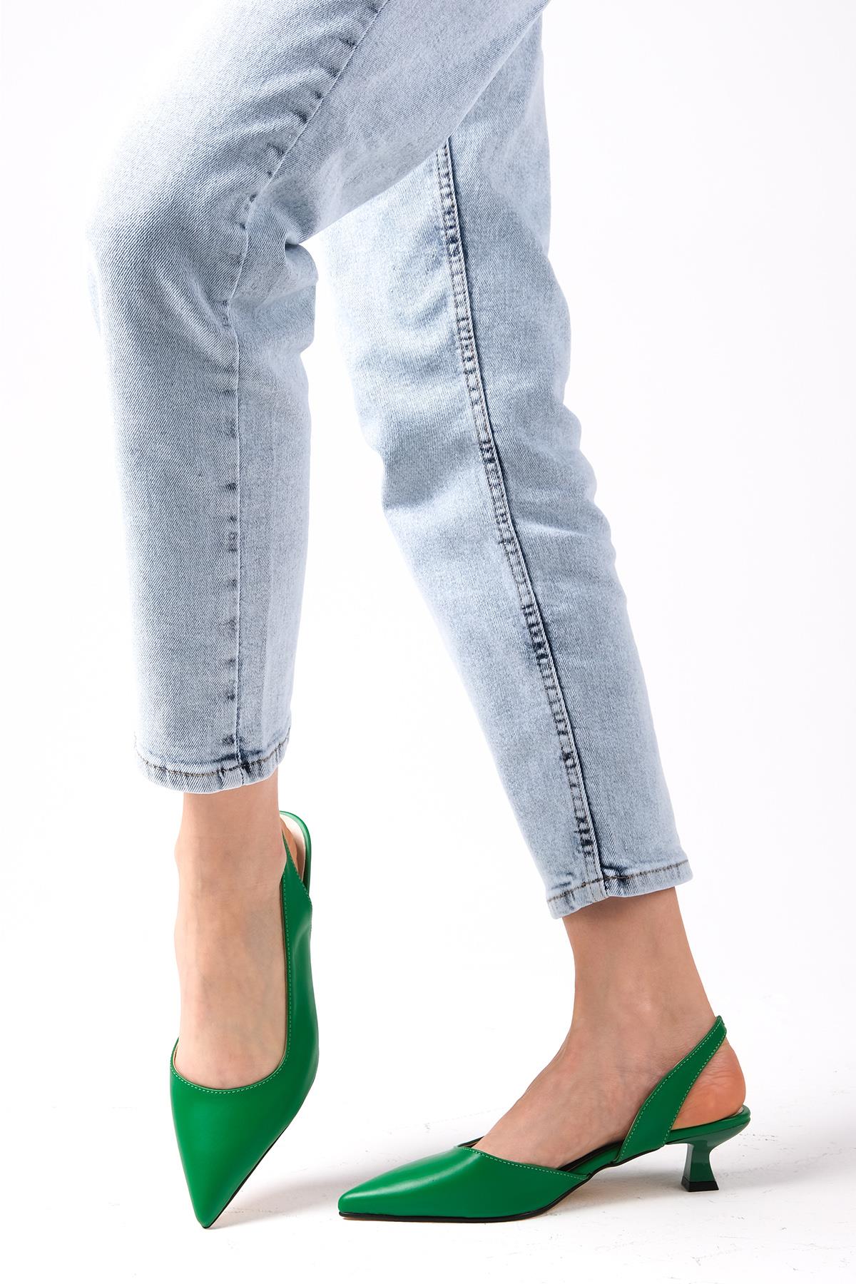 Mitzie Yeşil Renk Kısa Topuklu Ayakkabı