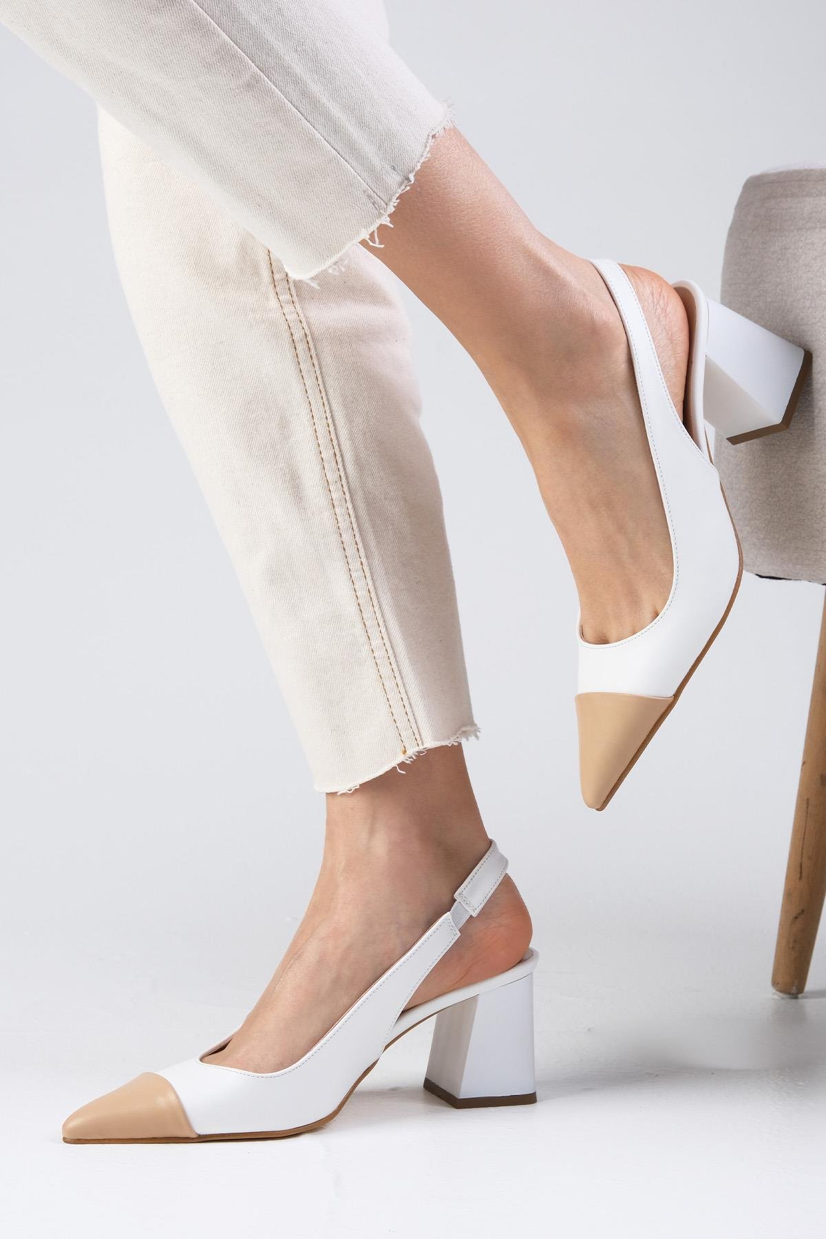 Natalie Beyaz Renk Arkası Açık Topuklu Ayakkabı