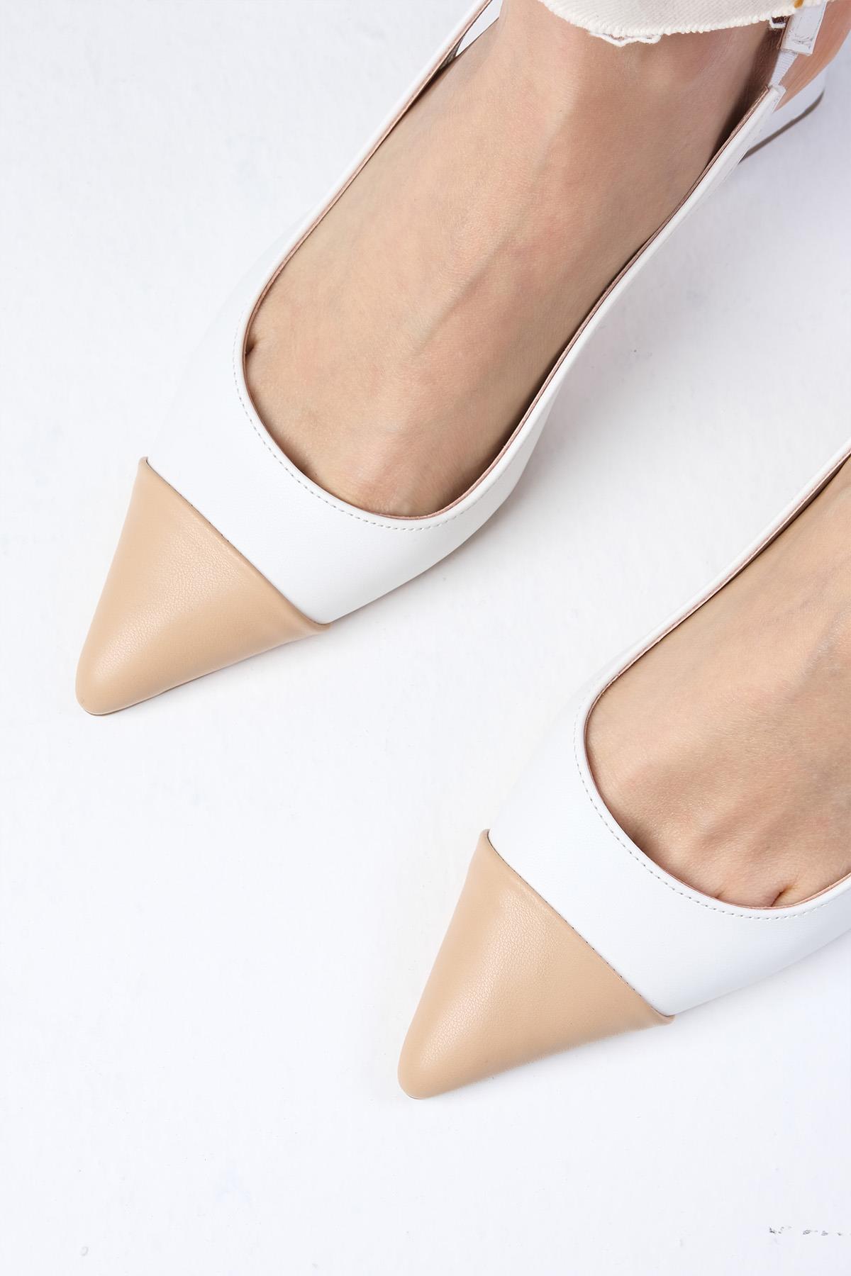 Natalie Beyaz Renk Arkası Açık Topuklu Ayakkabı