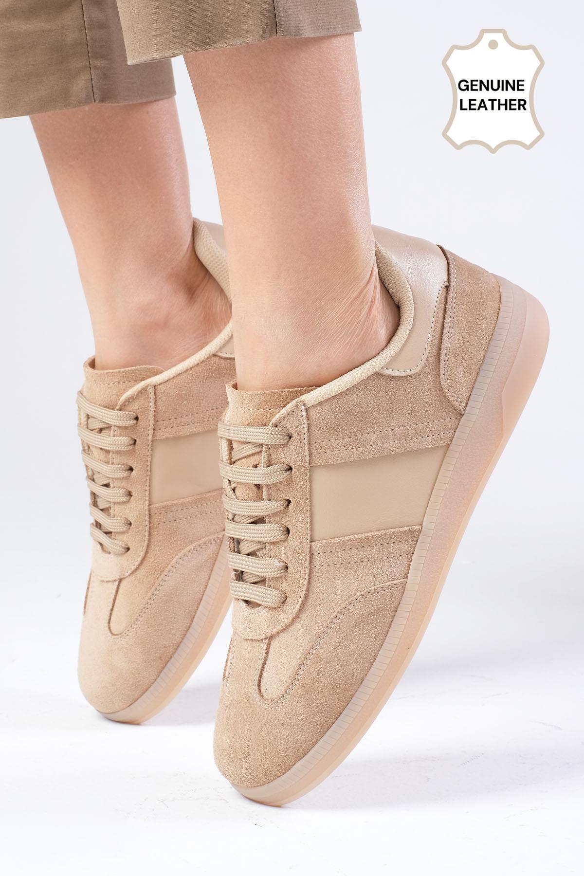 Nicole Hakiki Süet Bej Renk Spor Ayakkabı