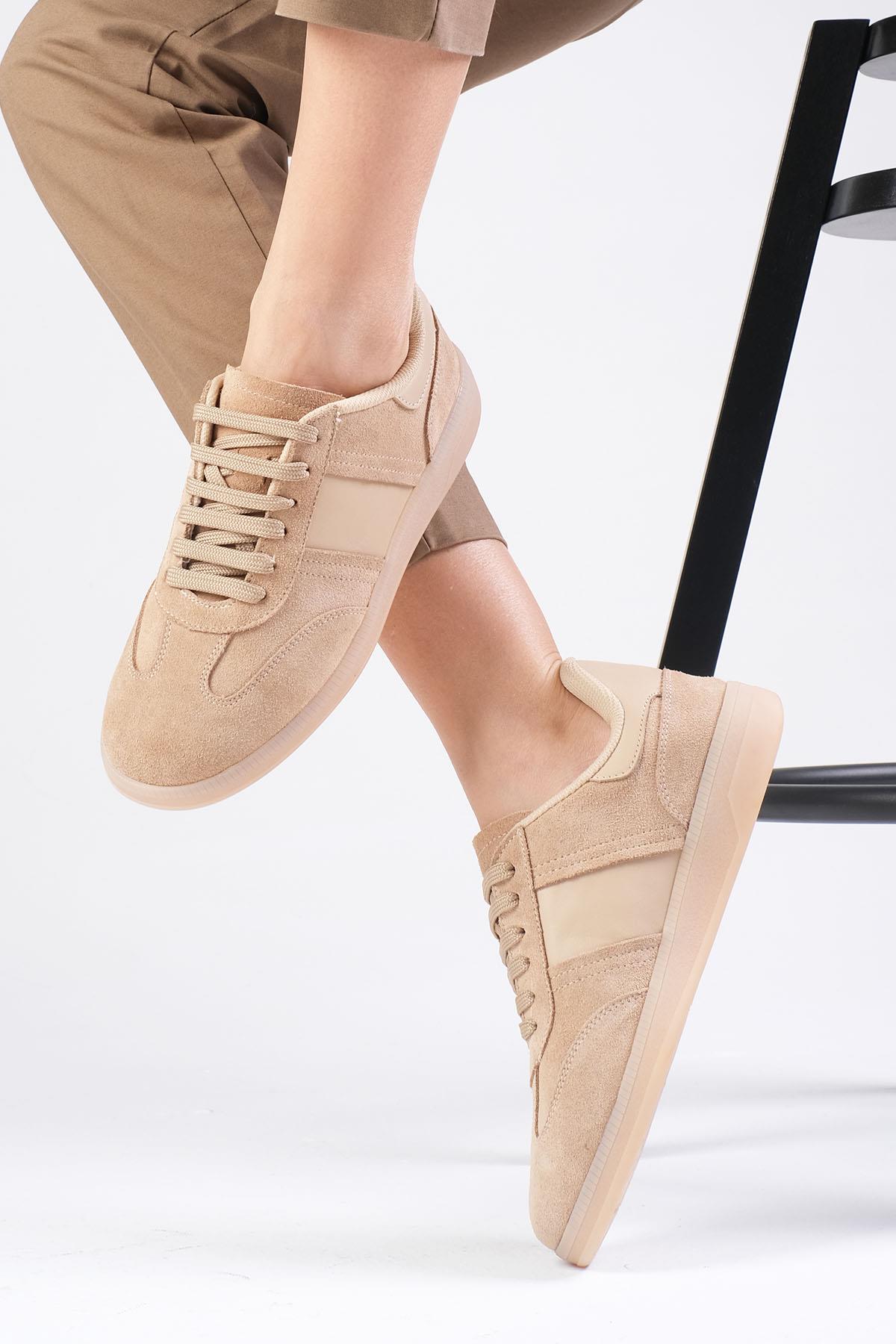 Nicole Hakiki Süet Bej Renk Spor Ayakkabı