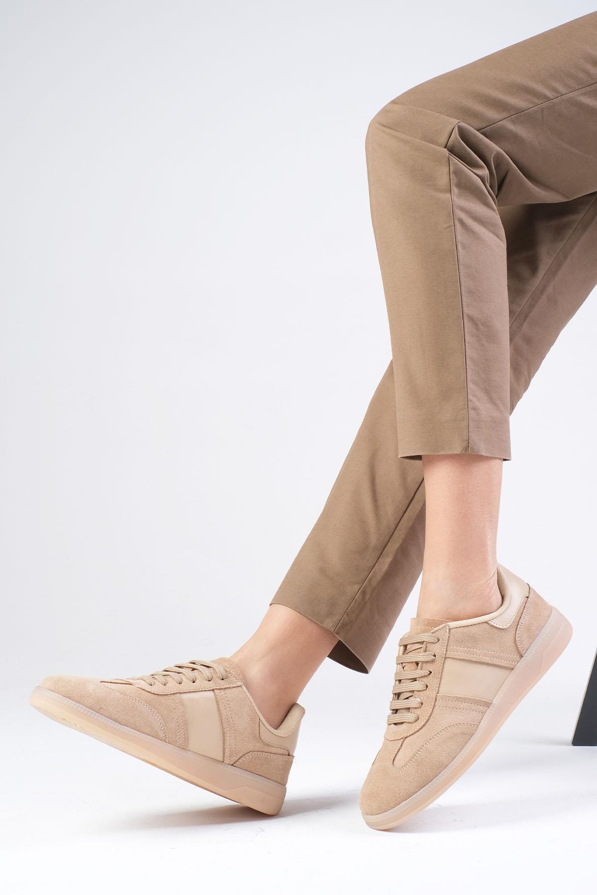 Nicole Hakiki Süet Bej Renk Spor Ayakkabı