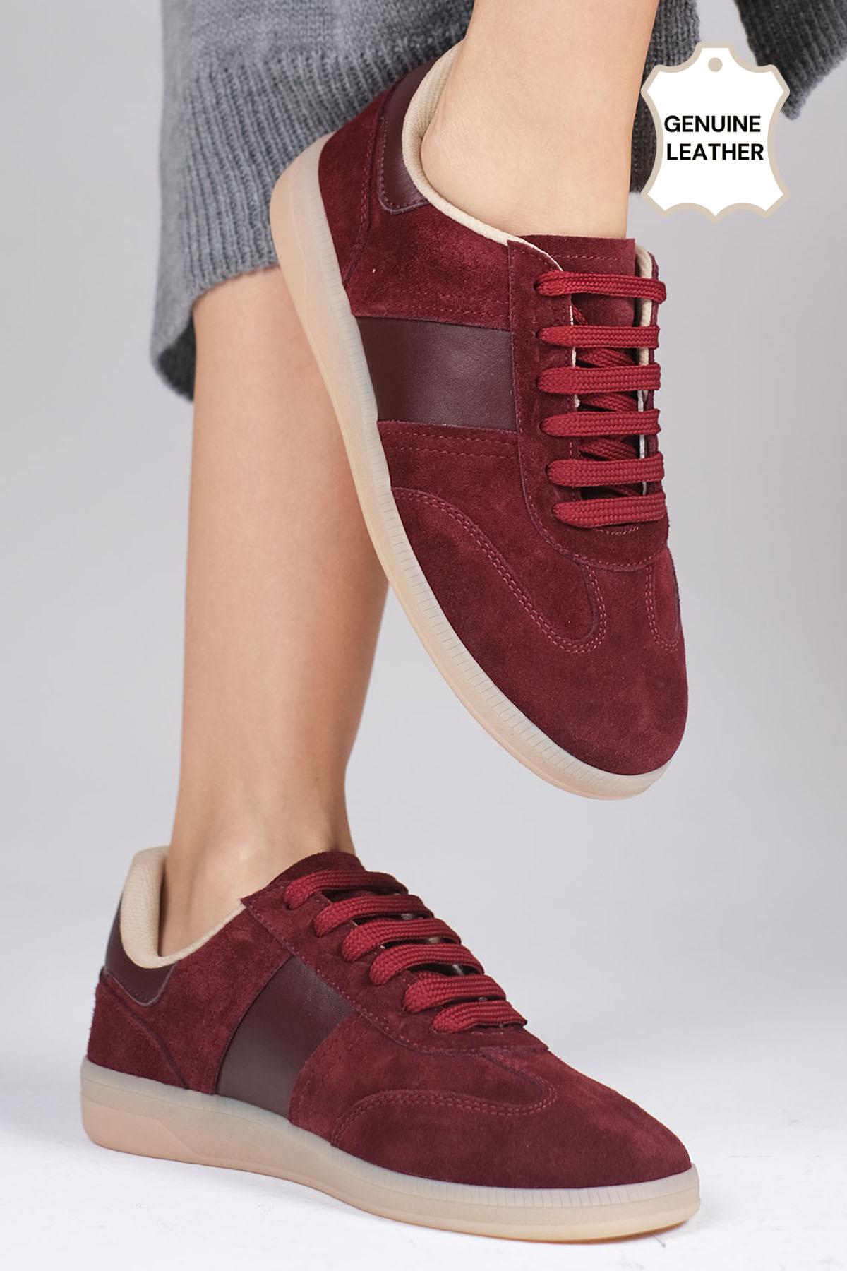 Nicole Hakiki Süet Bordo Renk Spor Ayakkabı