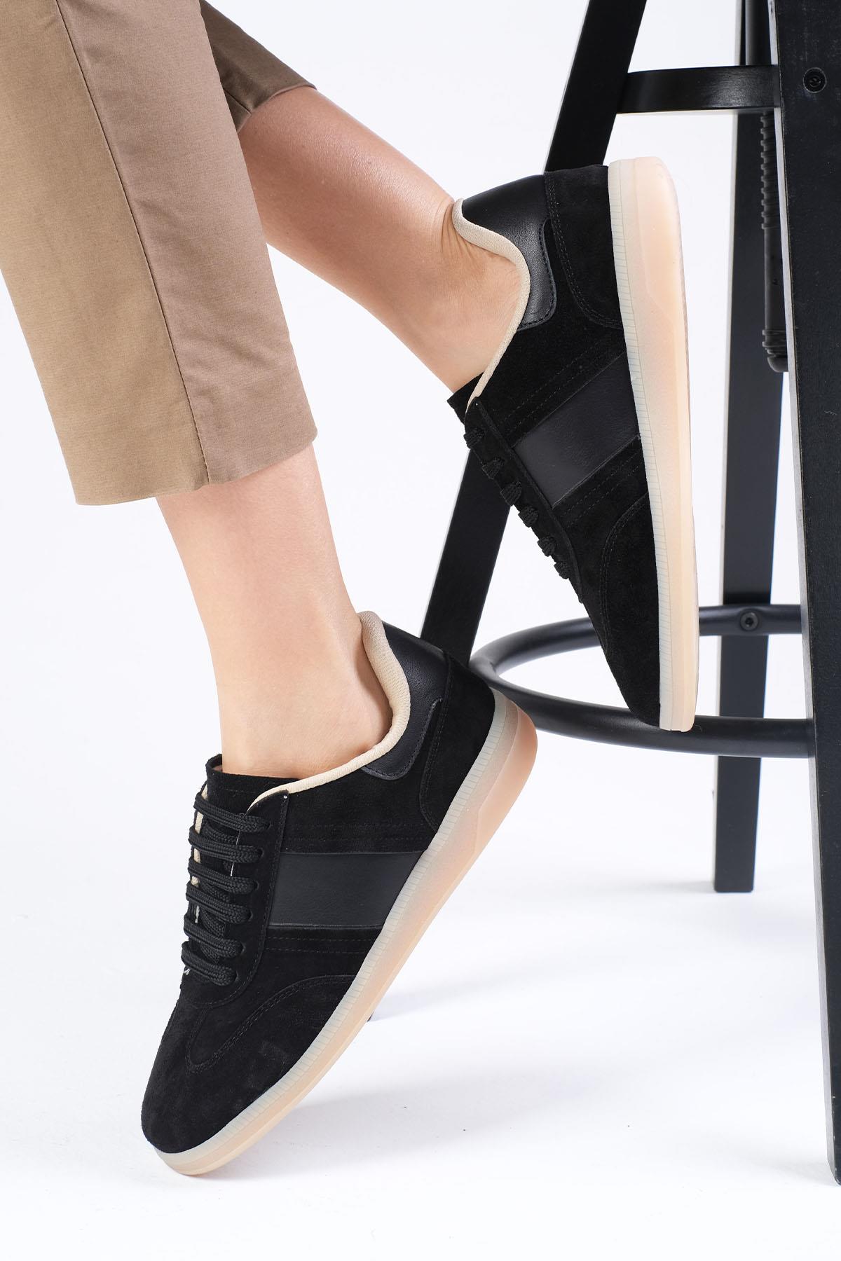 Nicole Hakiki Süet Siyah Renk Spor Ayakkabı