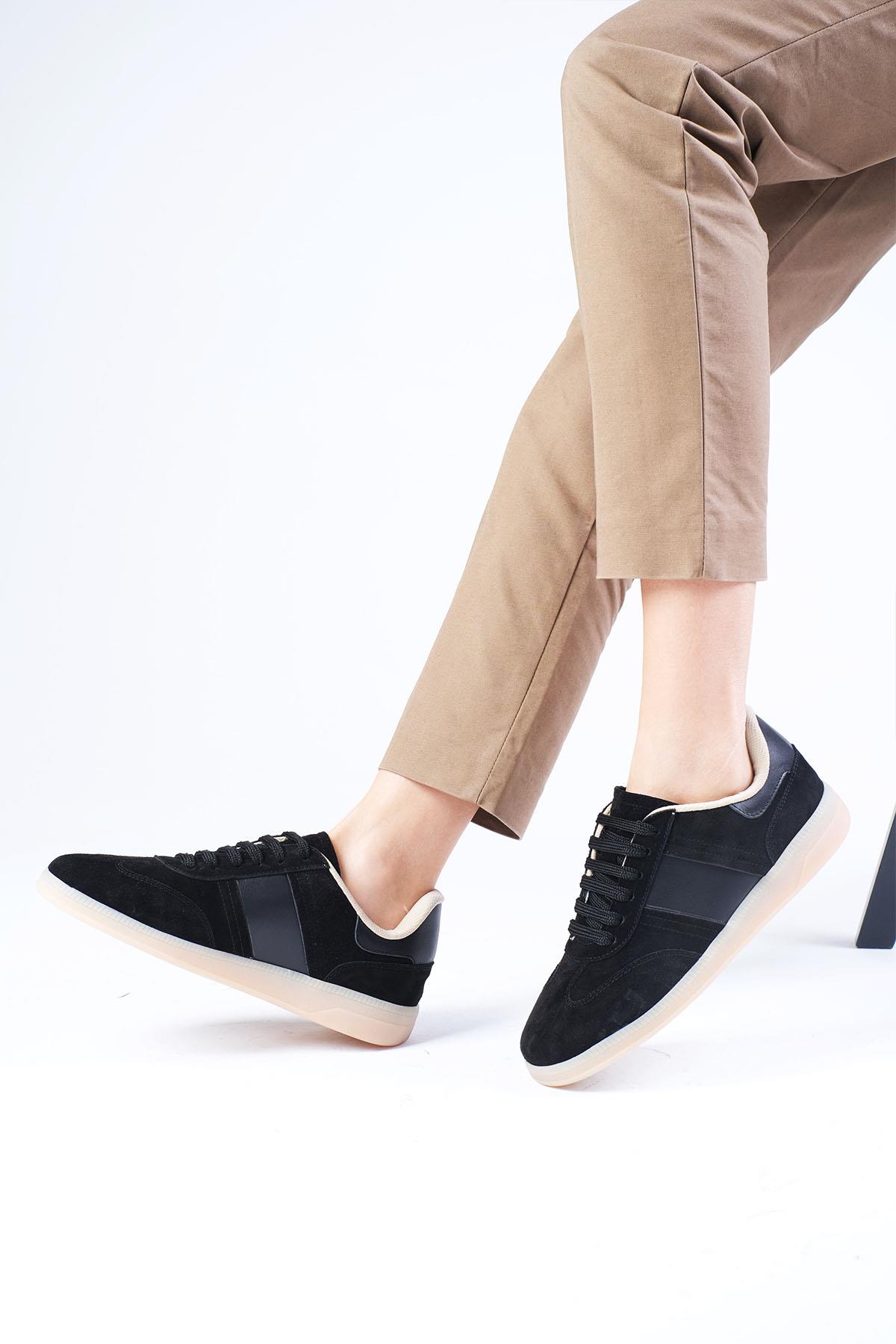 Nicole Hakiki Süet Siyah Renk Spor Ayakkabı