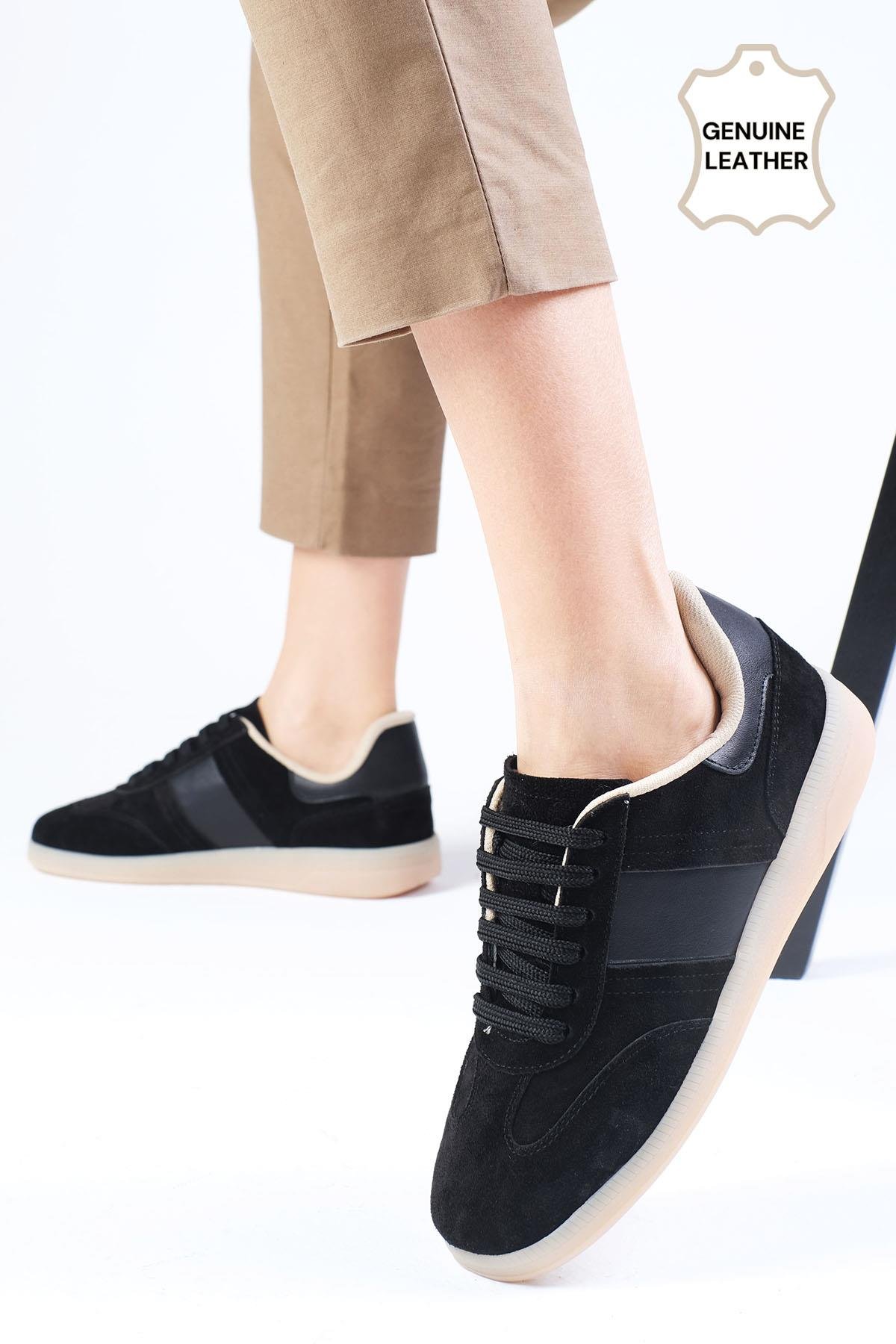 Nicole Hakiki Süet Siyah Renk Spor Ayakkabı