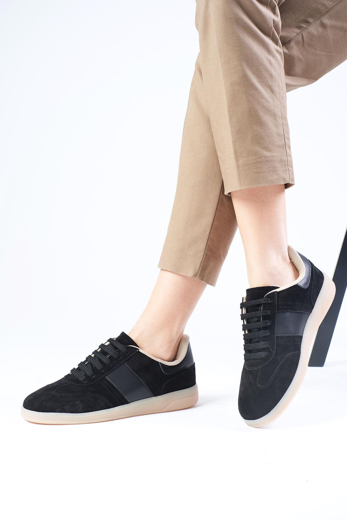 Nicole Hakiki Süet Siyah Renk Spor Ayakkabı