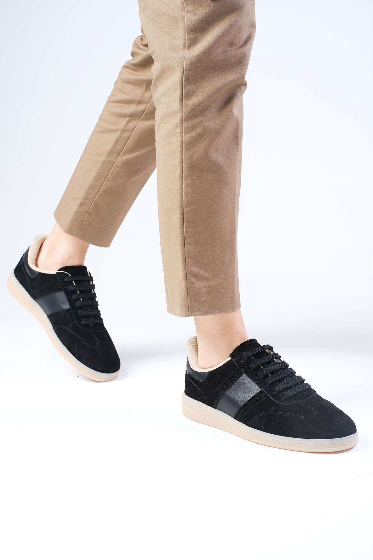 Nicole Hakiki Süet Siyah Renk Spor Ayakkabı