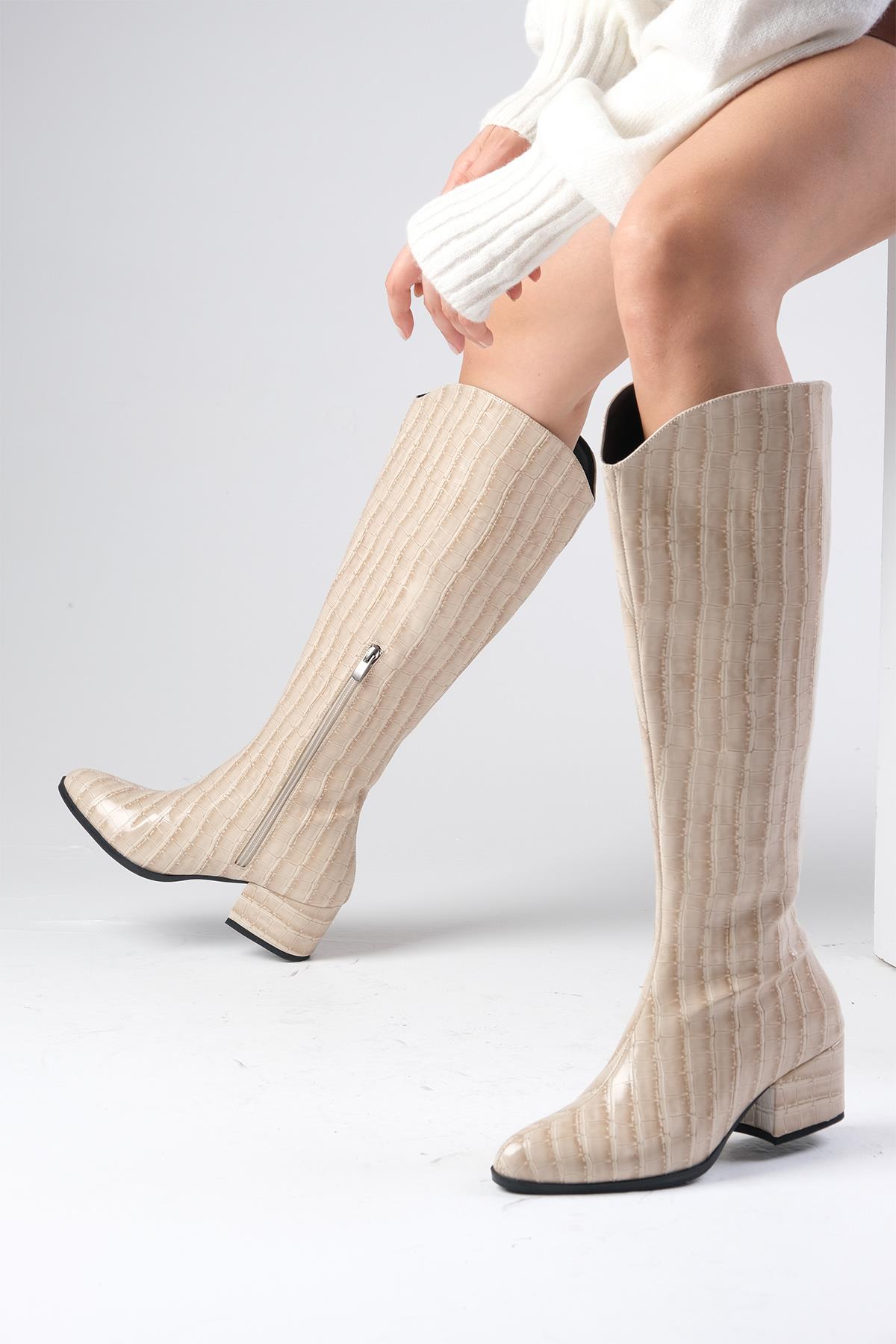 Nola Ten Rengi Krokodil Desenli Çizme